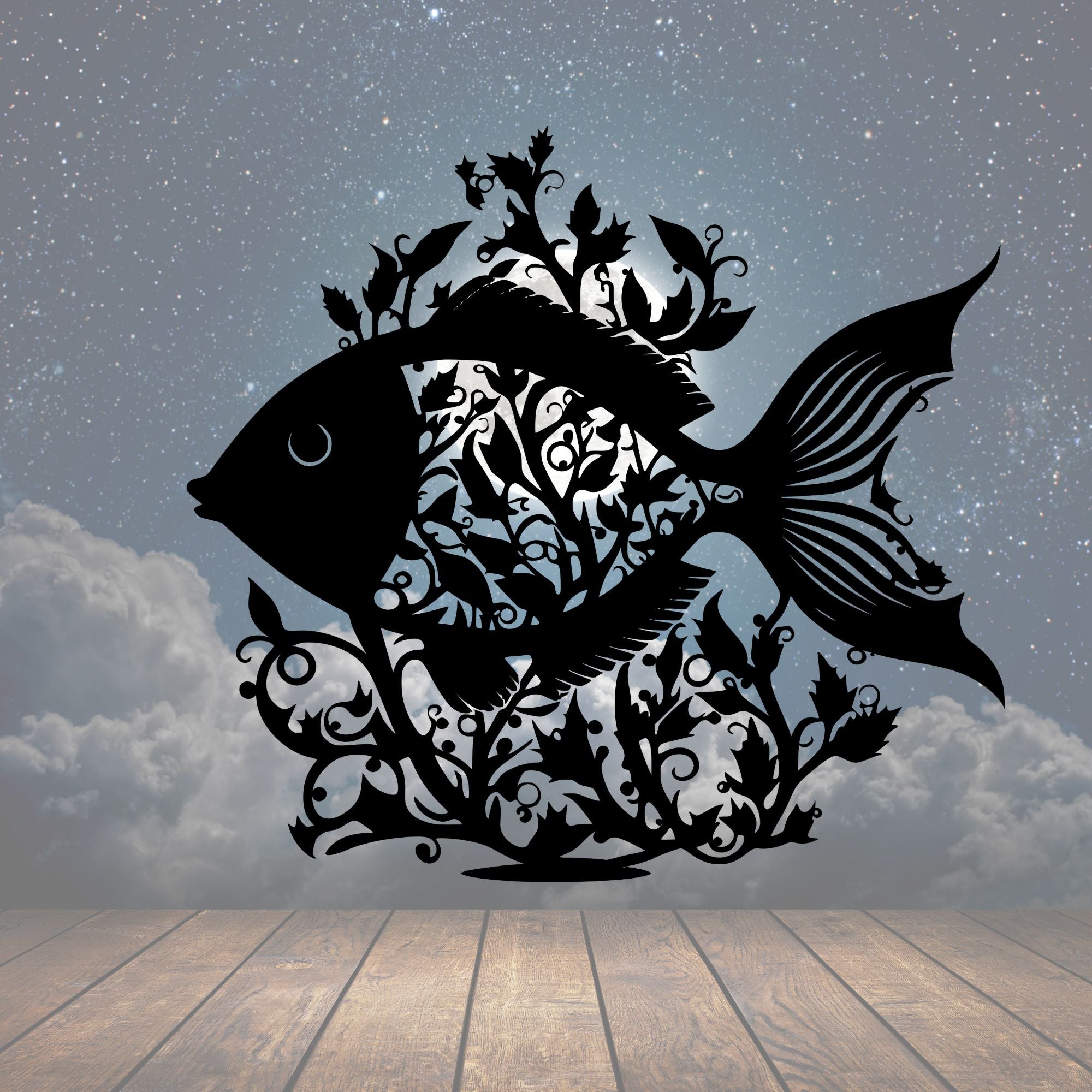 Fish in Floral Metal Sign - Cool Metal Signs