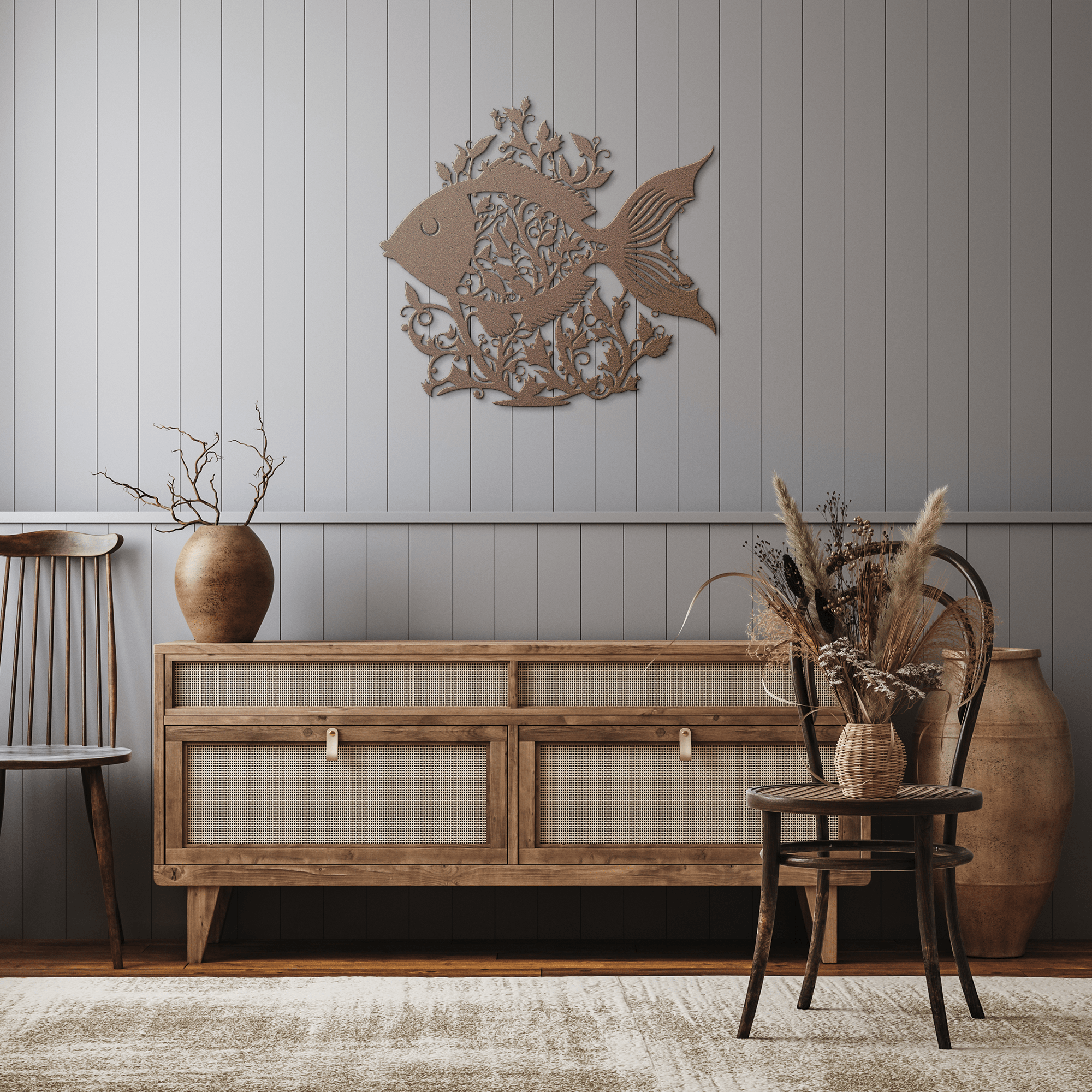 Fish in Floral Metal Sign - Cool Metal Signs