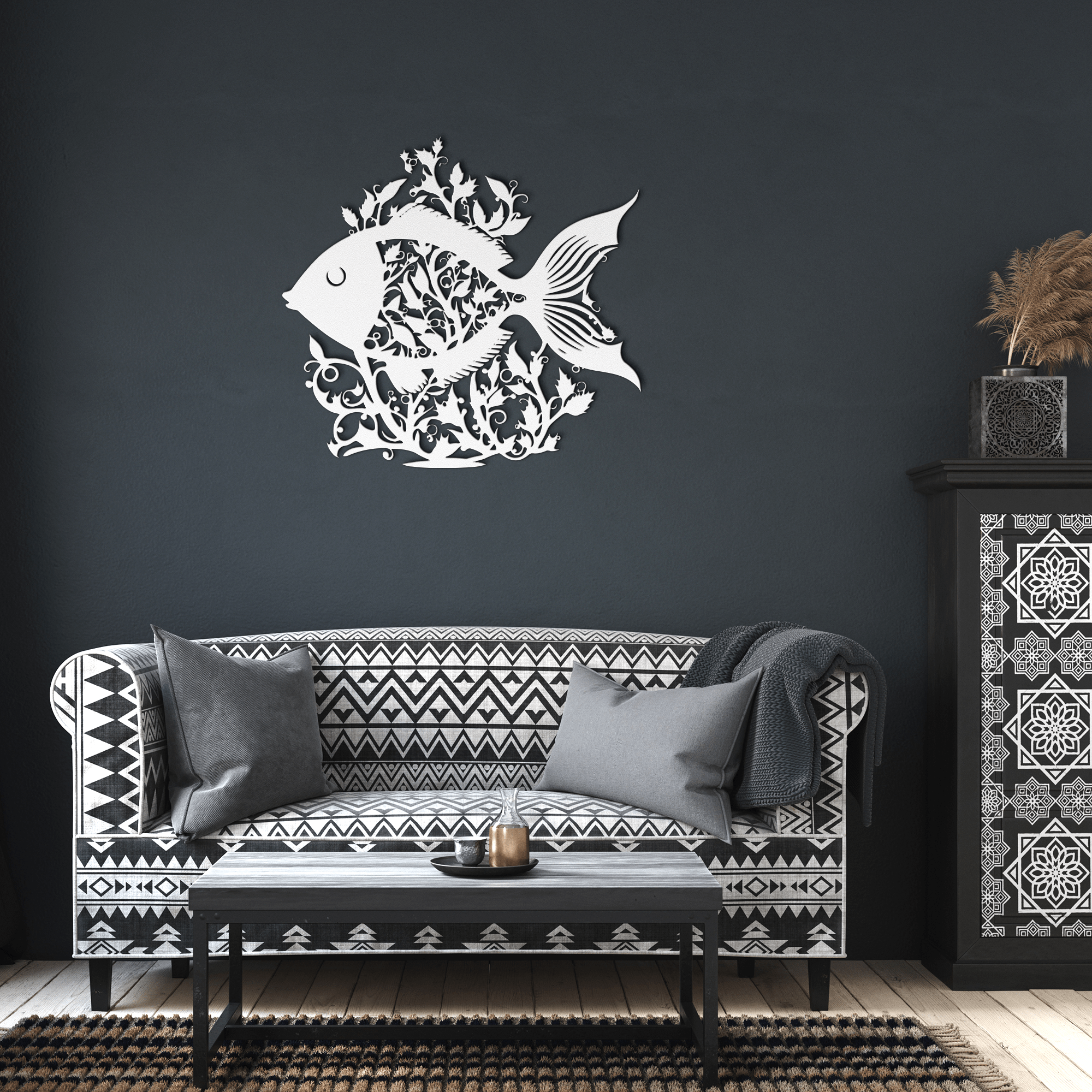 Fish in Floral Metal Sign - Cool Metal Signs