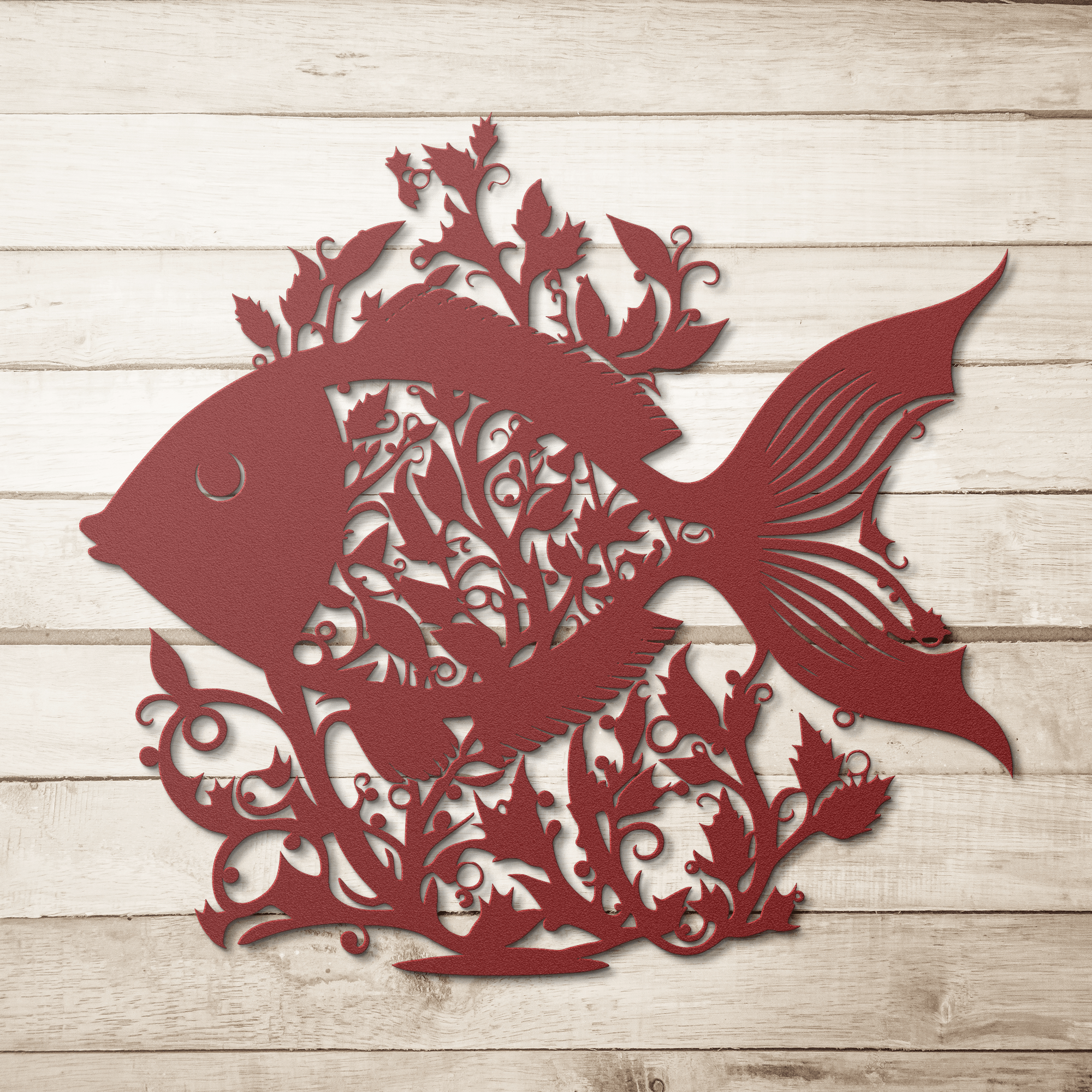 Fish in Floral Metal Sign - Cool Metal Signs