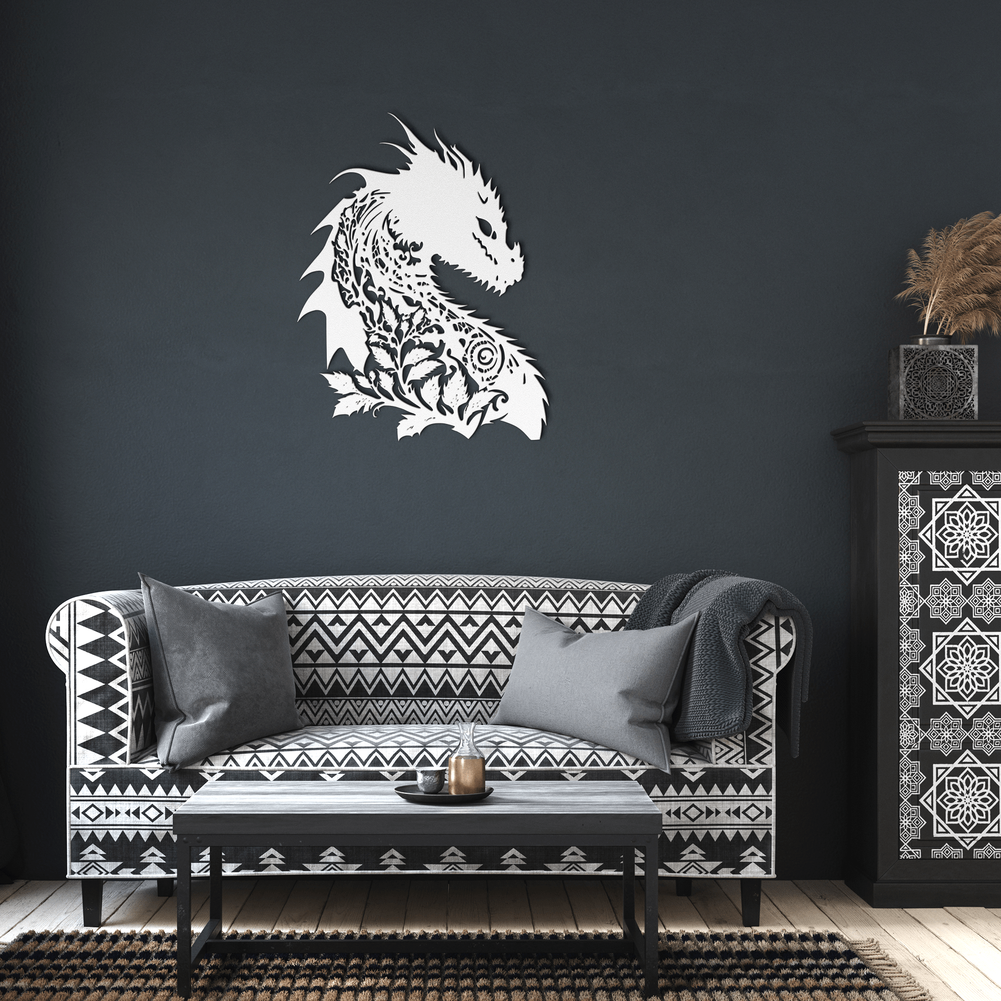 Floral Dragon Metal Sign - Cool Metal Signs