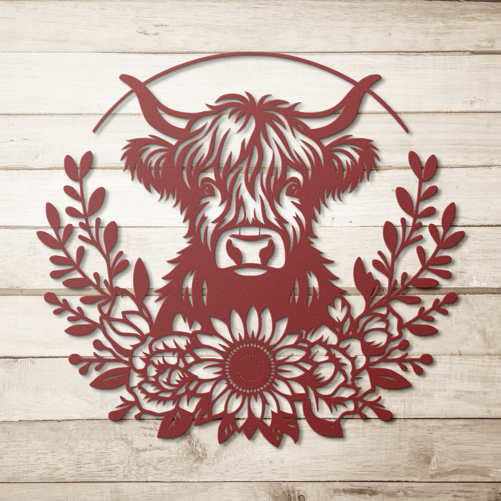 Floral Highland Cow Metal Sign - Cool Metal Signs