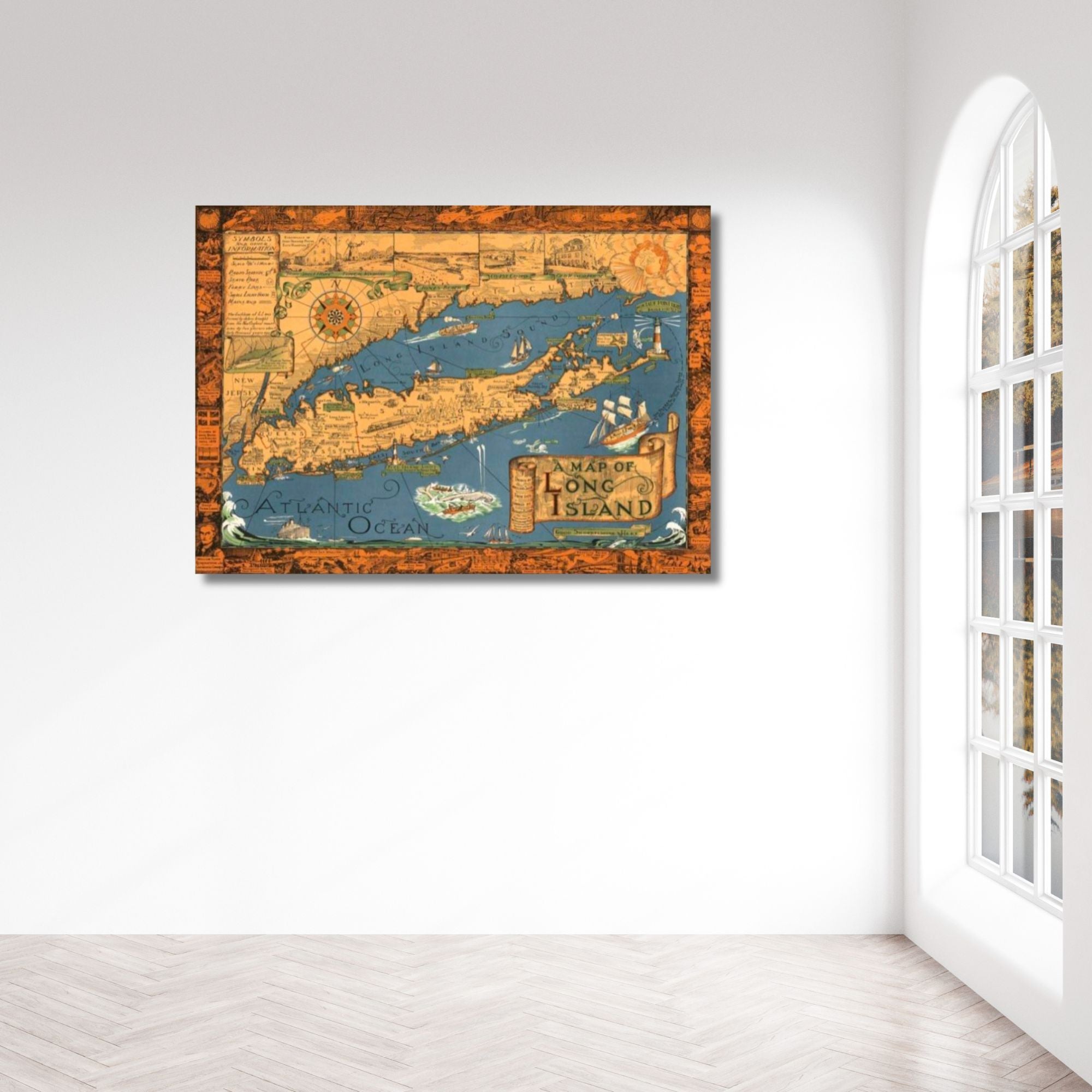 Long Island Vintage Map Drawing Metal Print - Cool Metal Signs
