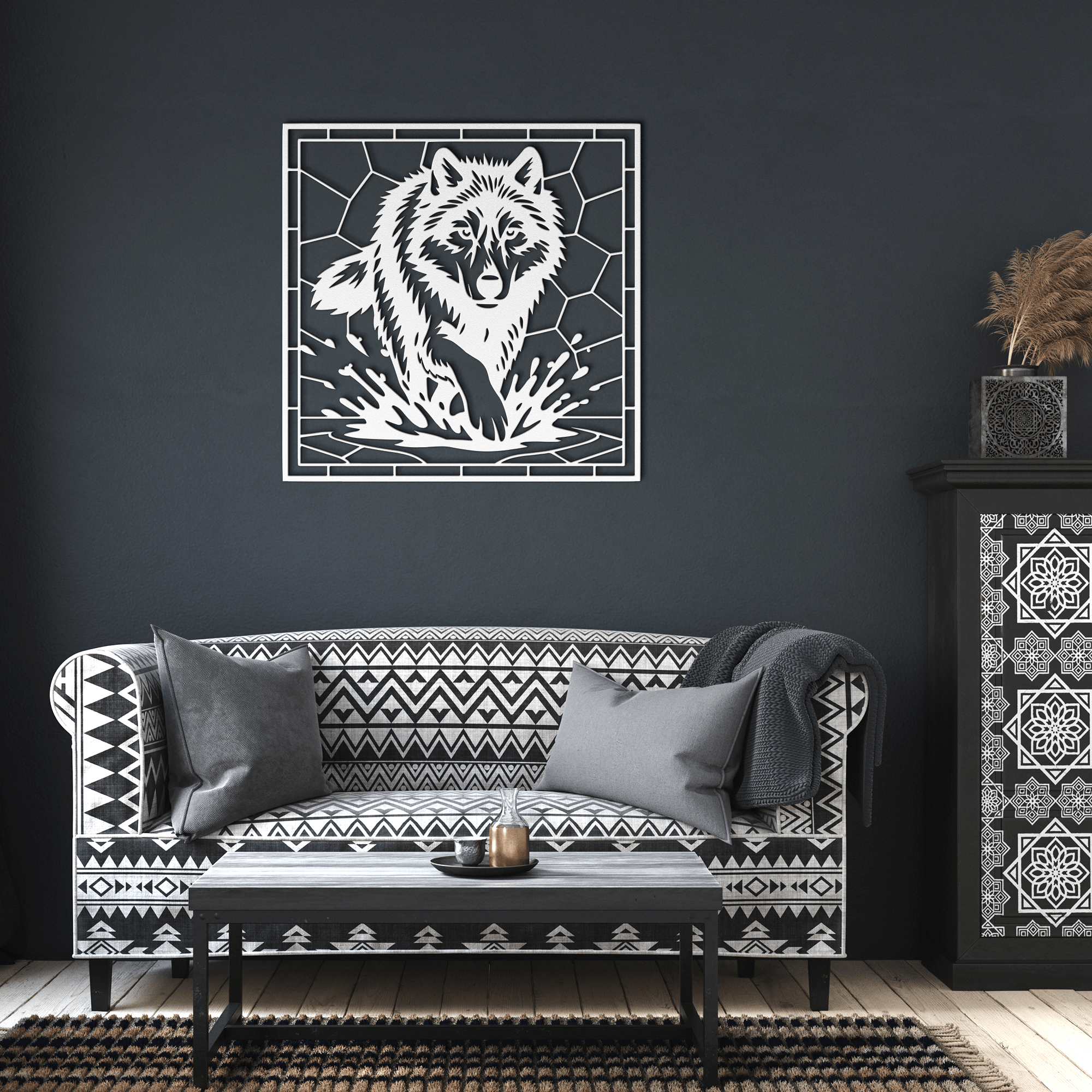 Mosaic Wolf Metal Sign - Cool Metal Signs