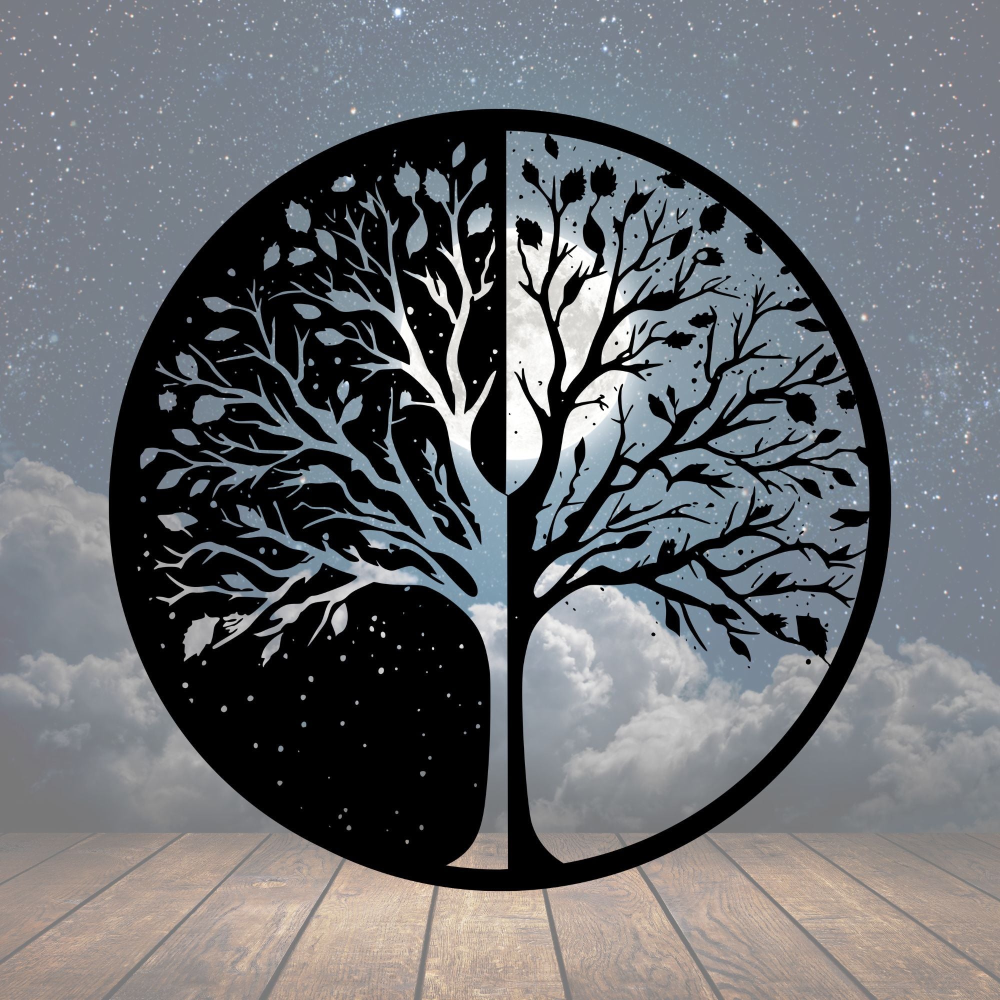 Night and Day Tree Metal Sign - Cool Metal Signs