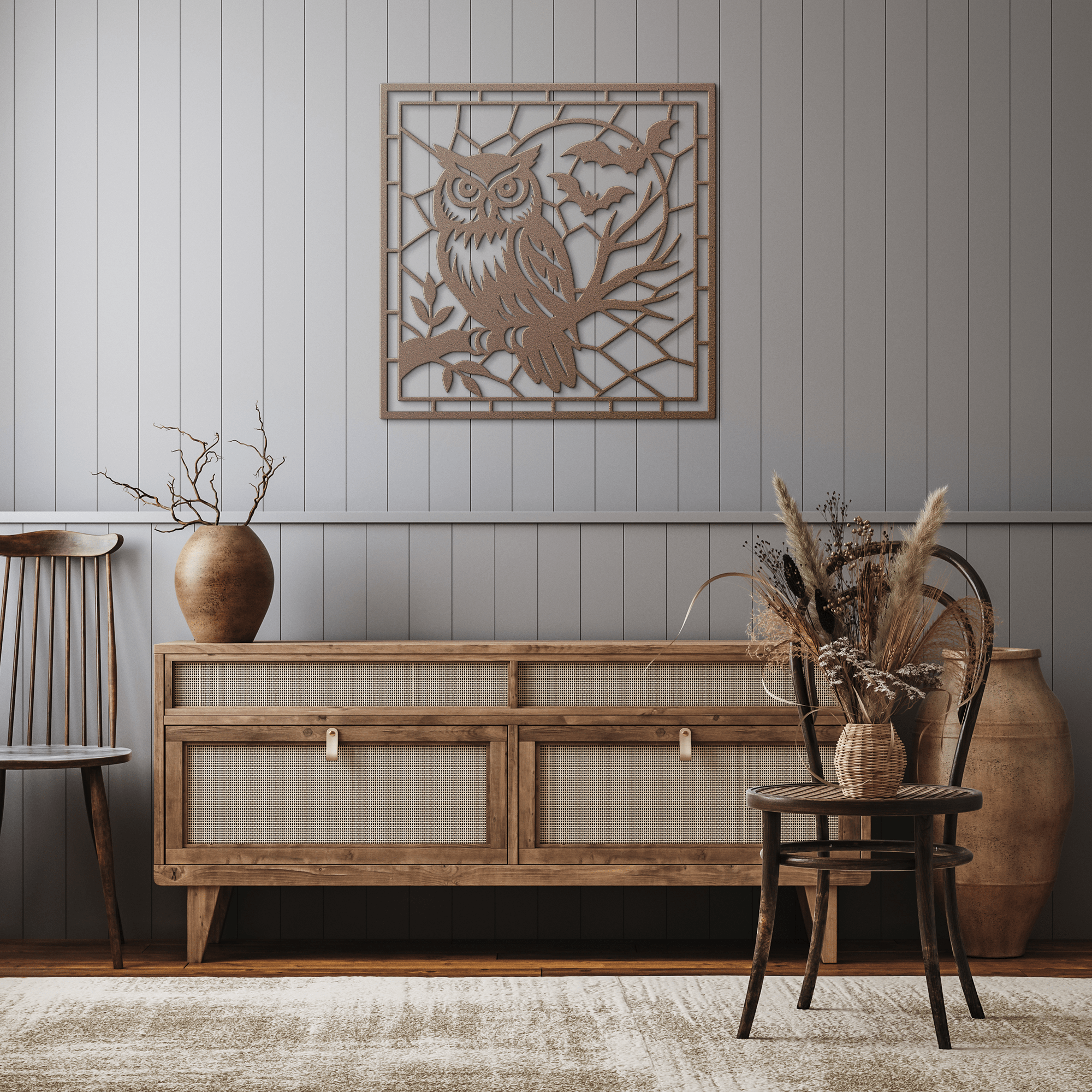 Owl in the Moon Mosaic Metal Sign - Cool Metal Signs