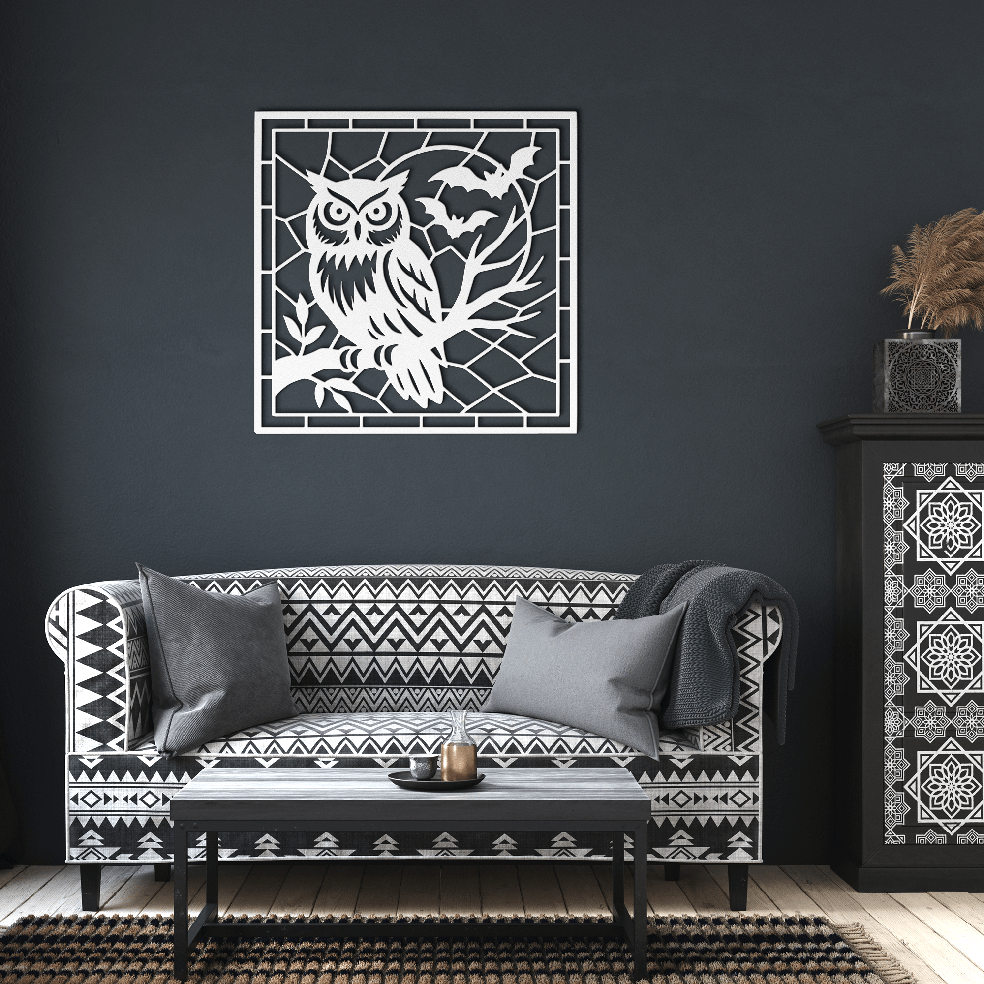 Owl in the Moon Mosaic Metal Sign - Cool Metal Signs