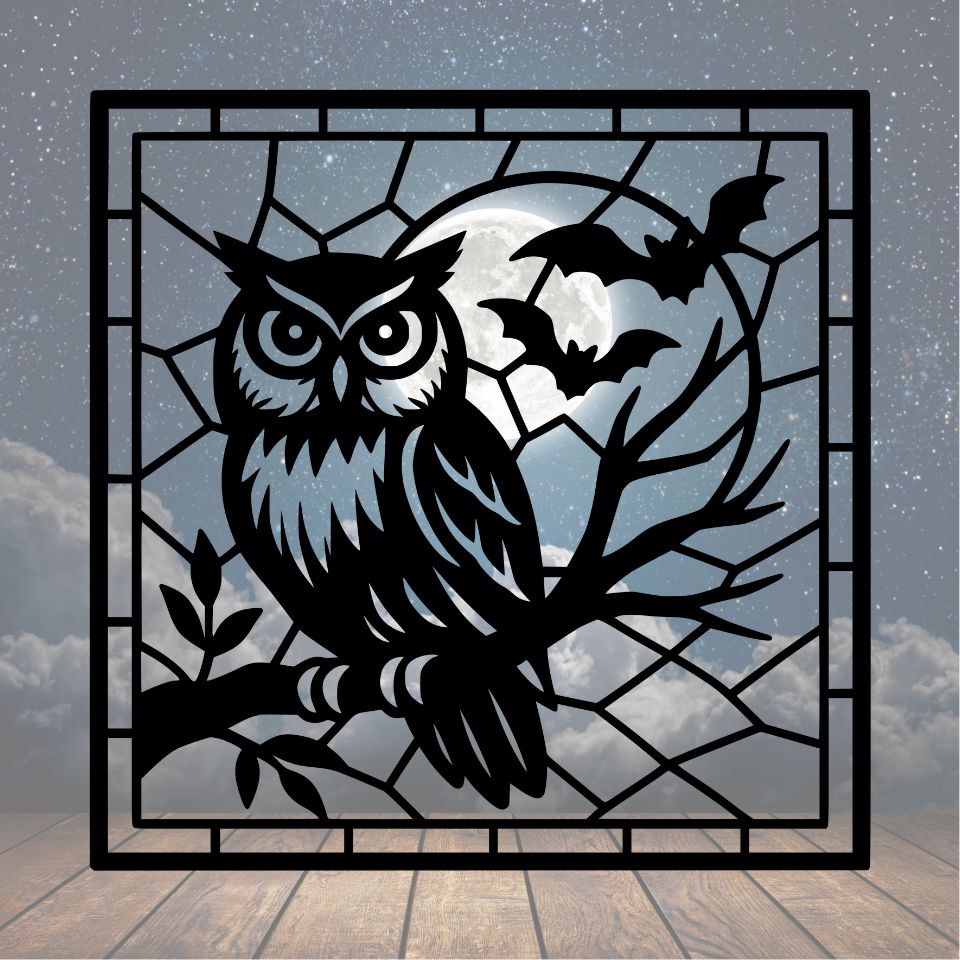 Owl in the Moon Mosaic Metal Sign - Cool Metal Signs