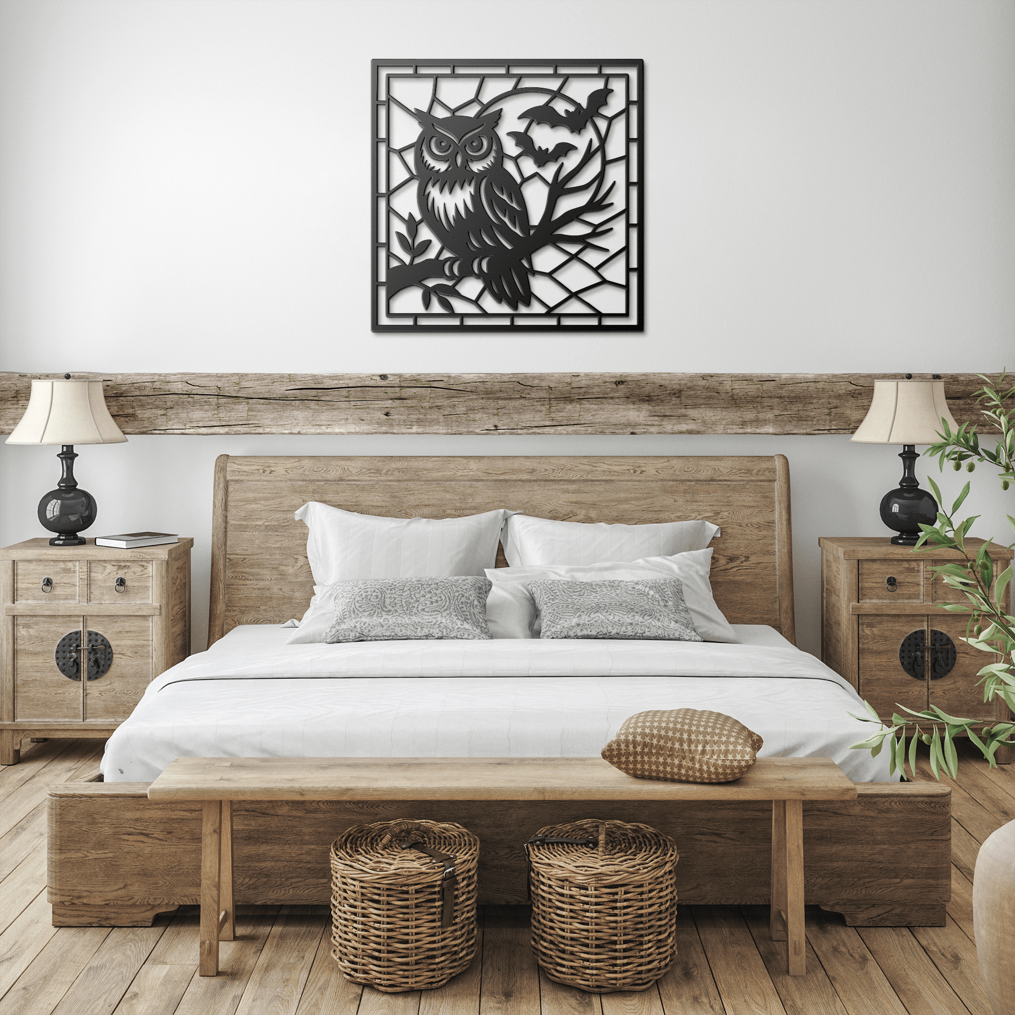 Owl in the Moon Mosaic Metal Sign - Cool Metal Signs