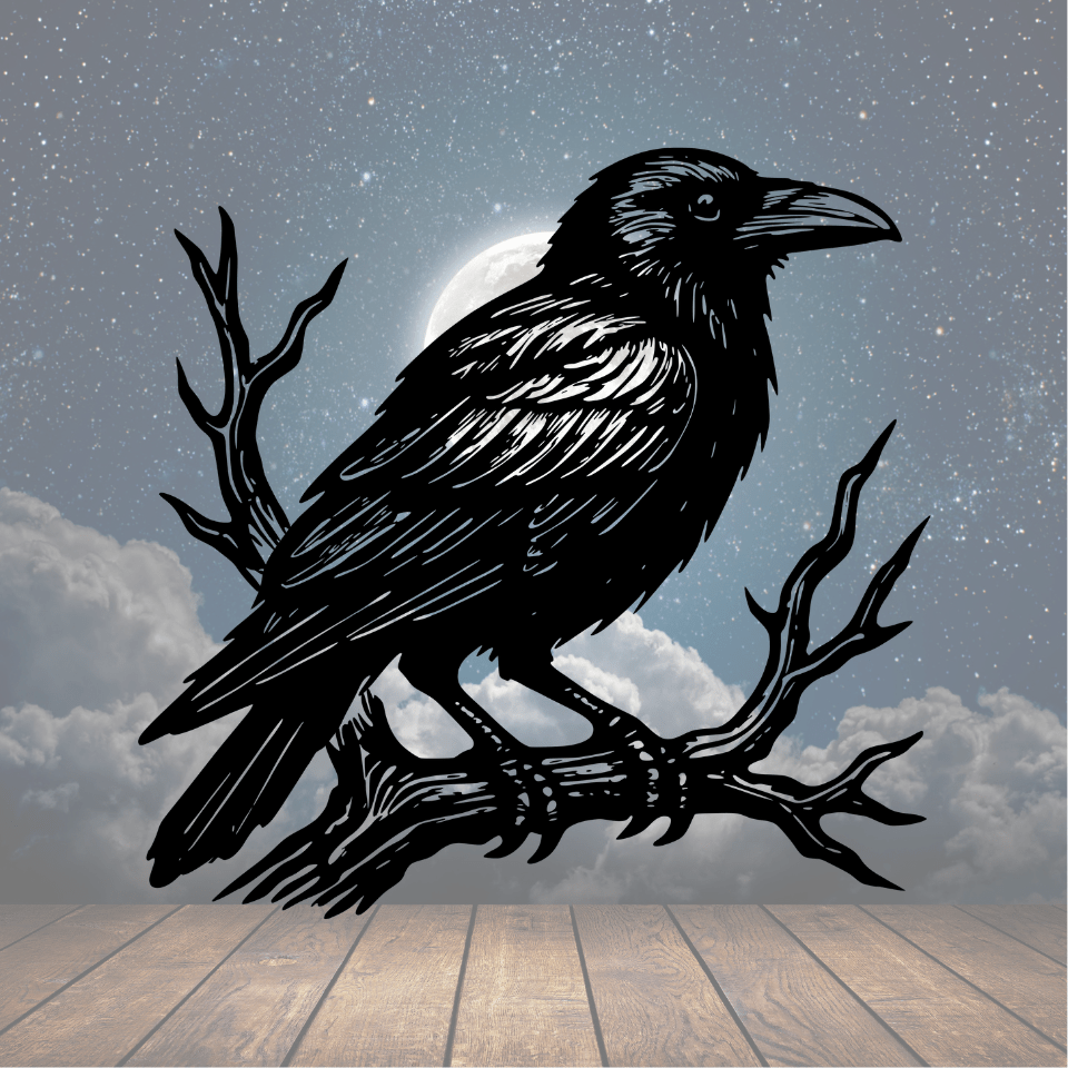 Raven on a Branch Sign - Cool Metal Signs