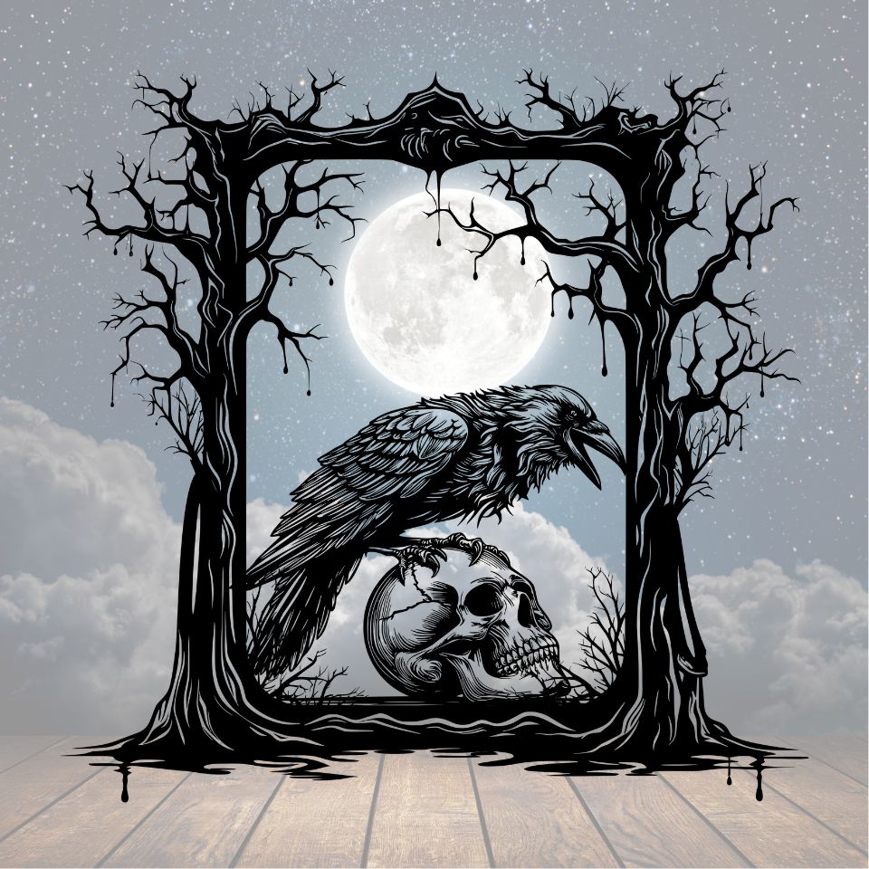Raven Skull Frame Metal Sign - Cool Metal Signs