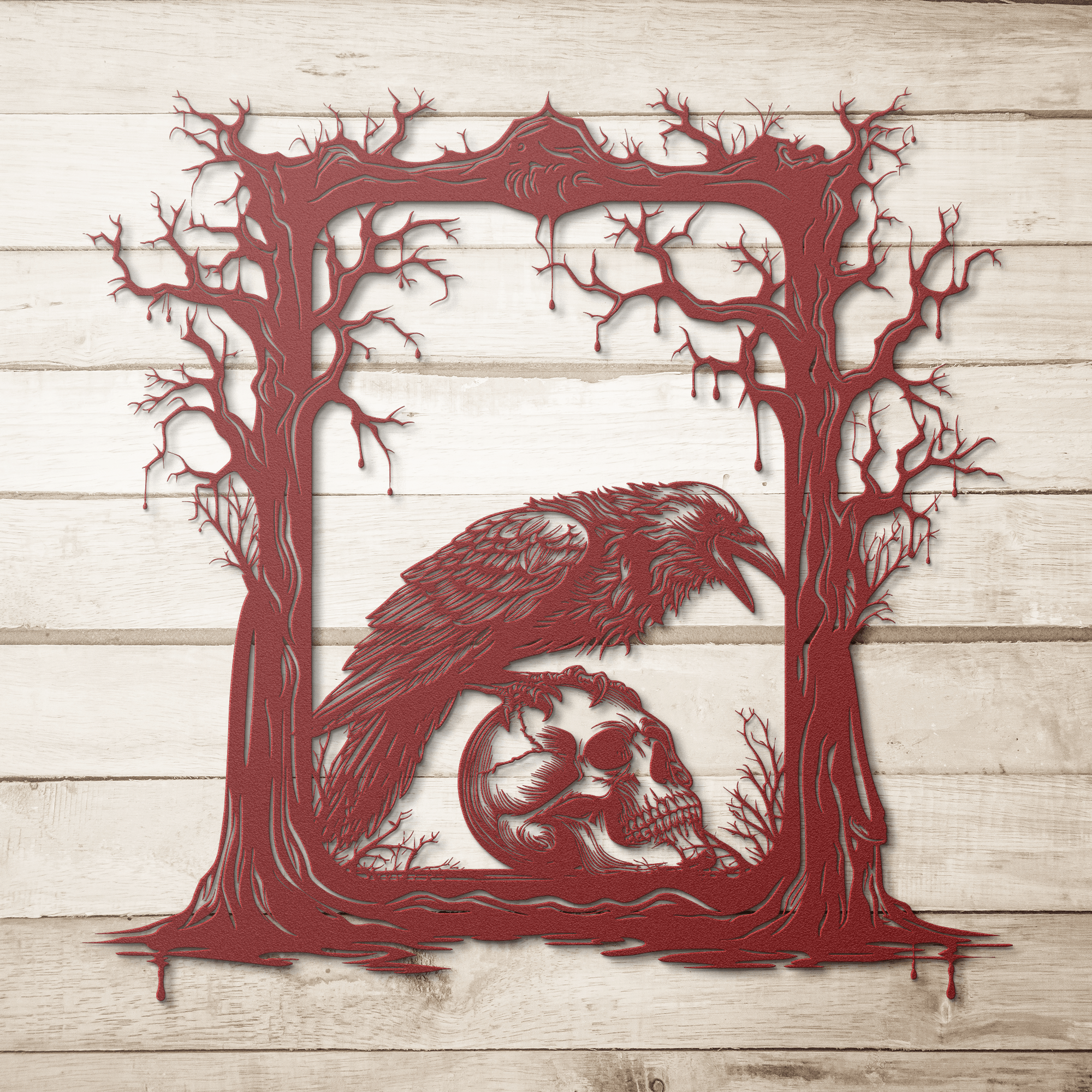 Raven Skull Frame Metal Sign - Cool Metal Signs