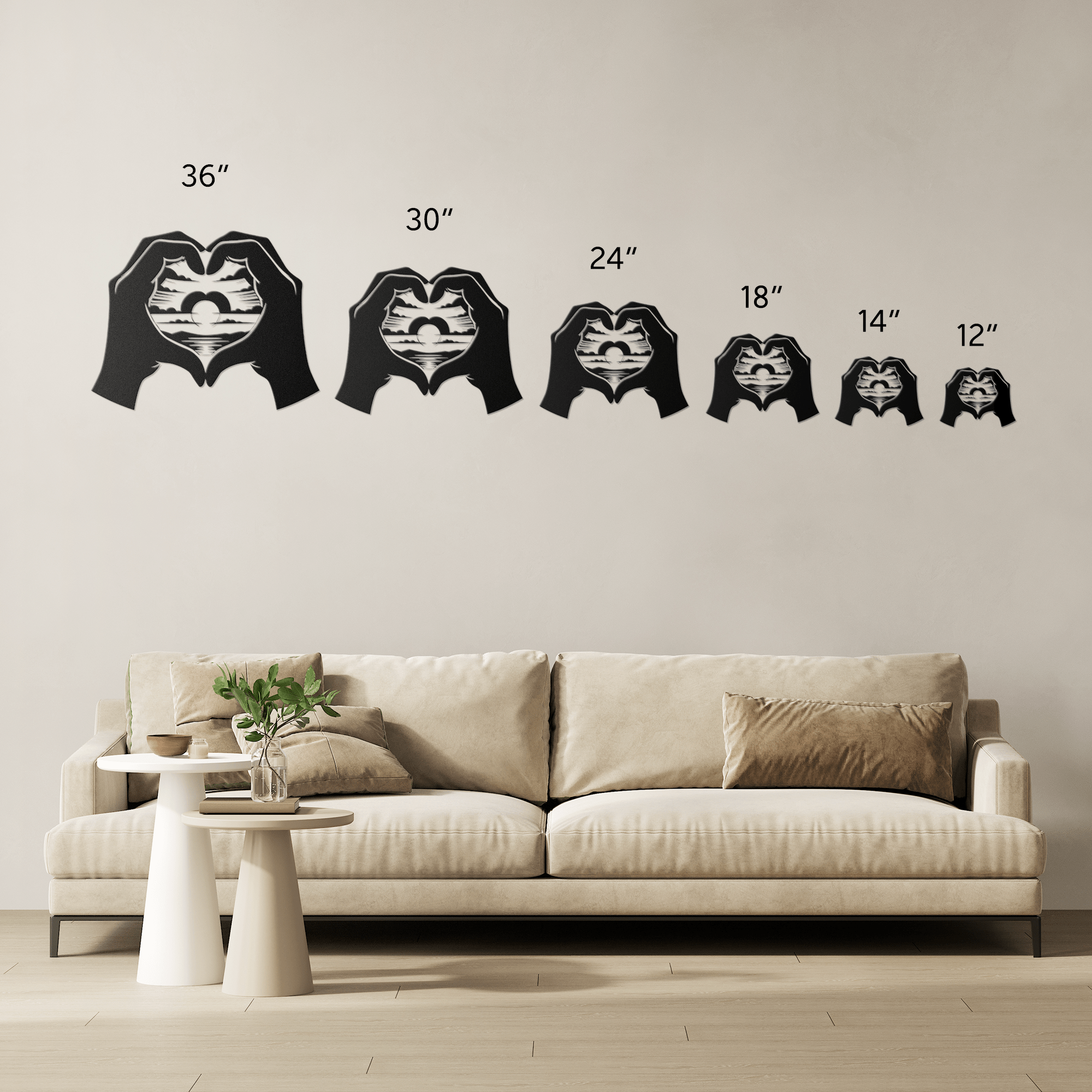 Sunset in Hands of a Heart Metal Sign - Cool Metal Signs