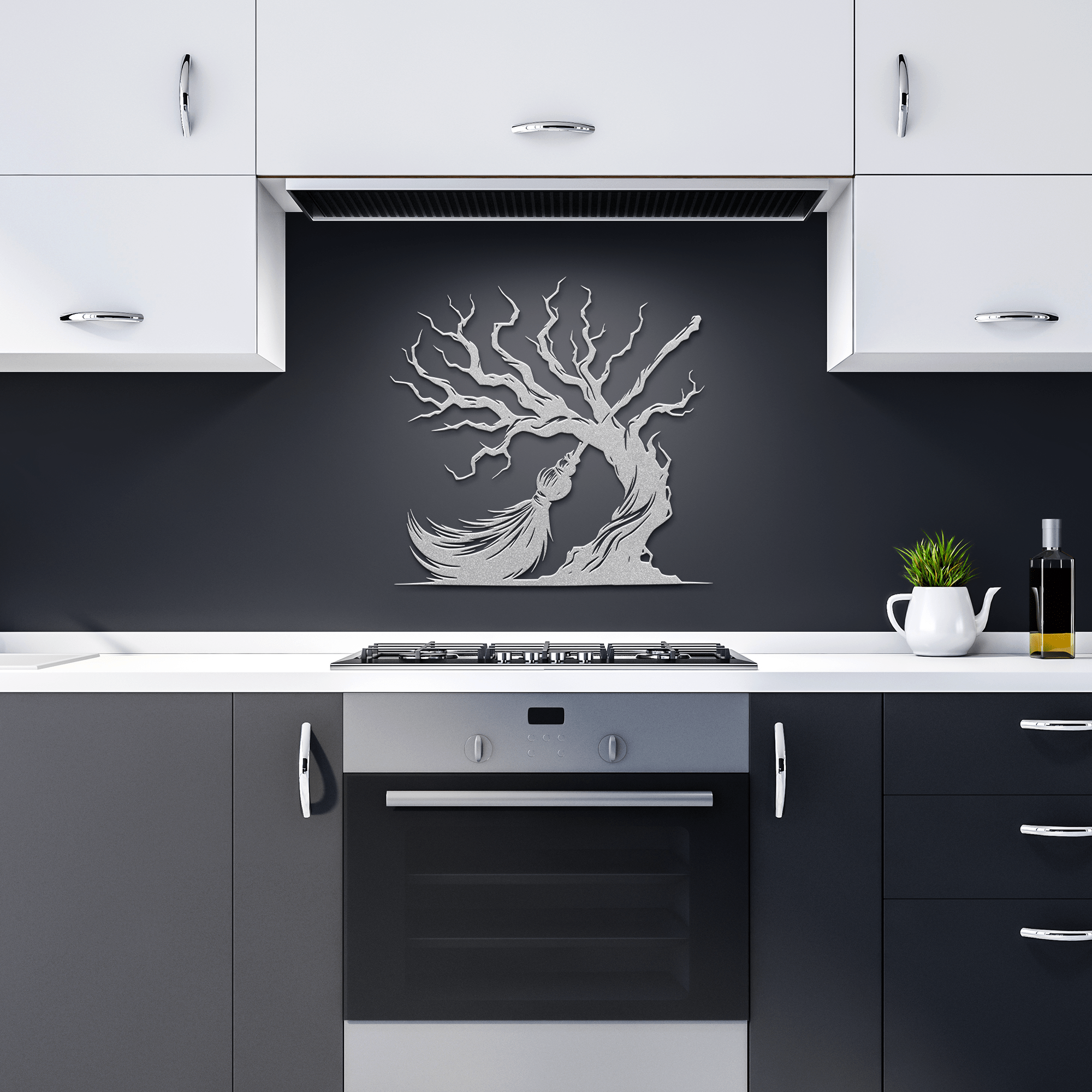 Witchy Broom Tree Metal Sign - Cool Metal Signs