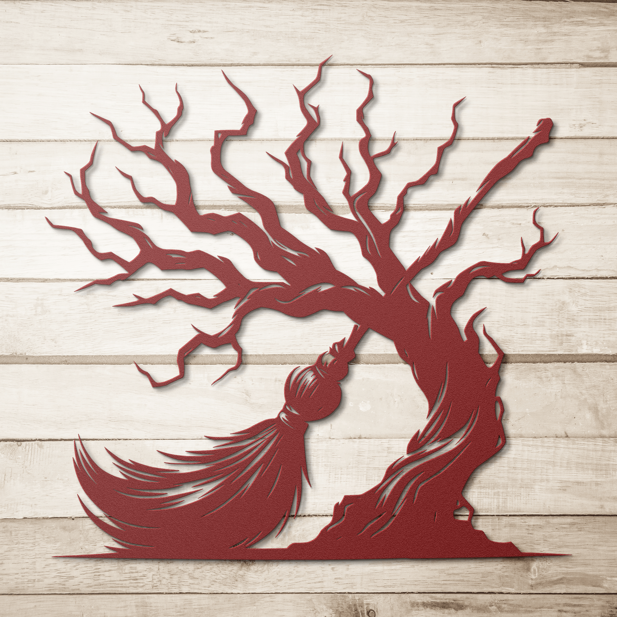 Witchy Broom Tree Metal Sign - Cool Metal Signs
