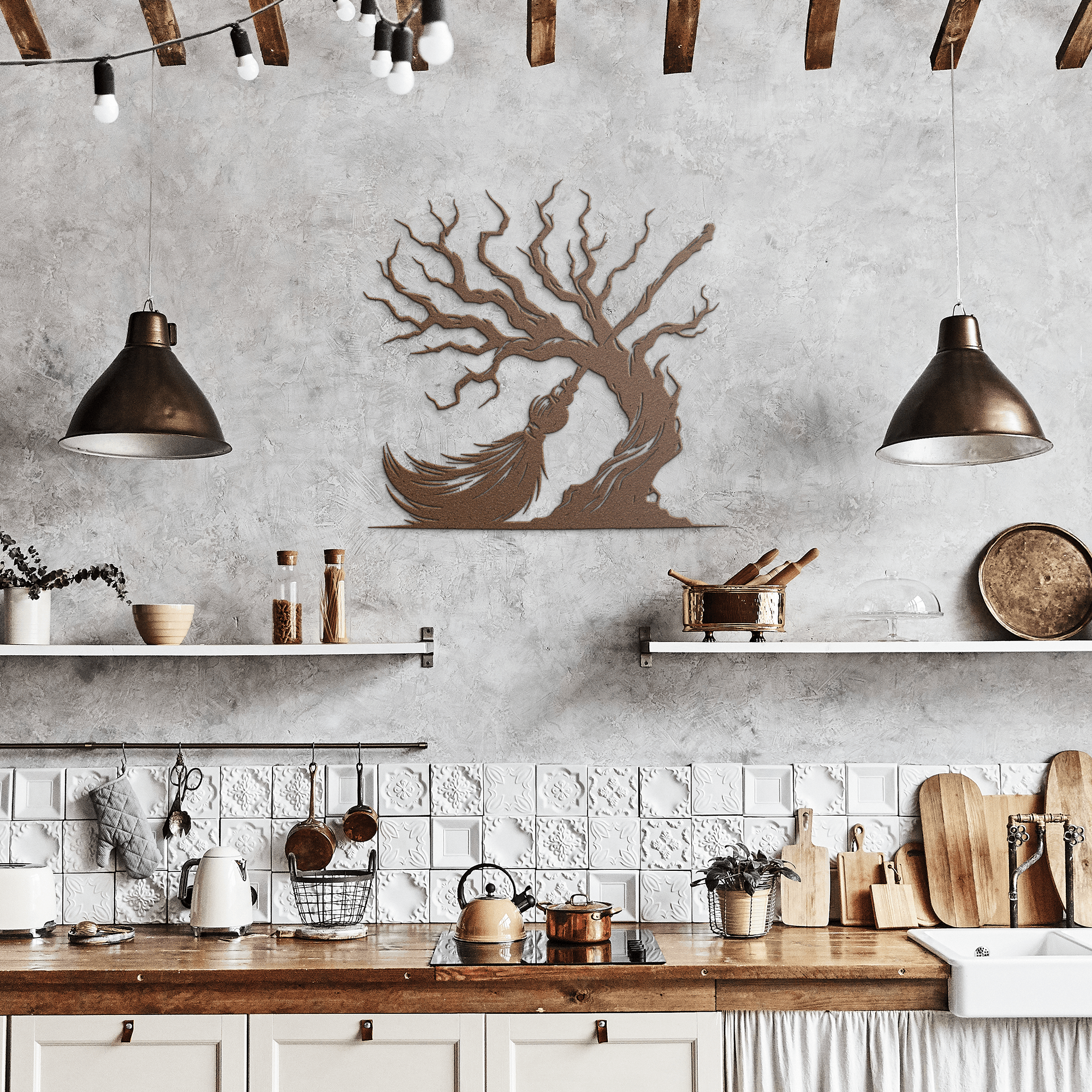 Witchy Broom Tree Metal Sign - Cool Metal Signs