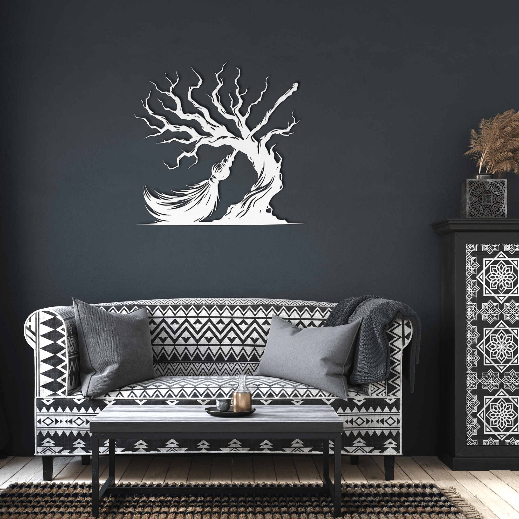 Witchy Broom Tree Metal Sign - Cool Metal Signs