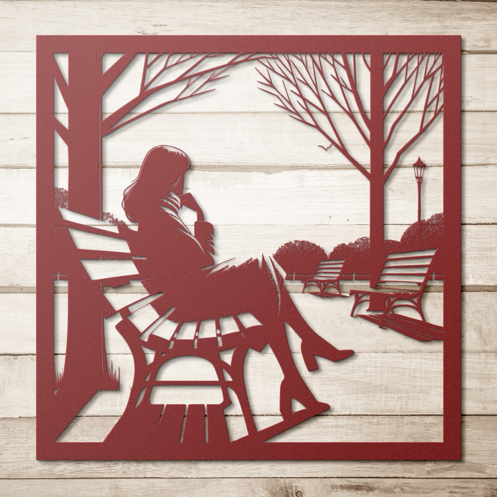 Woman on a Bench Metal Sign - Cool Metal Signs