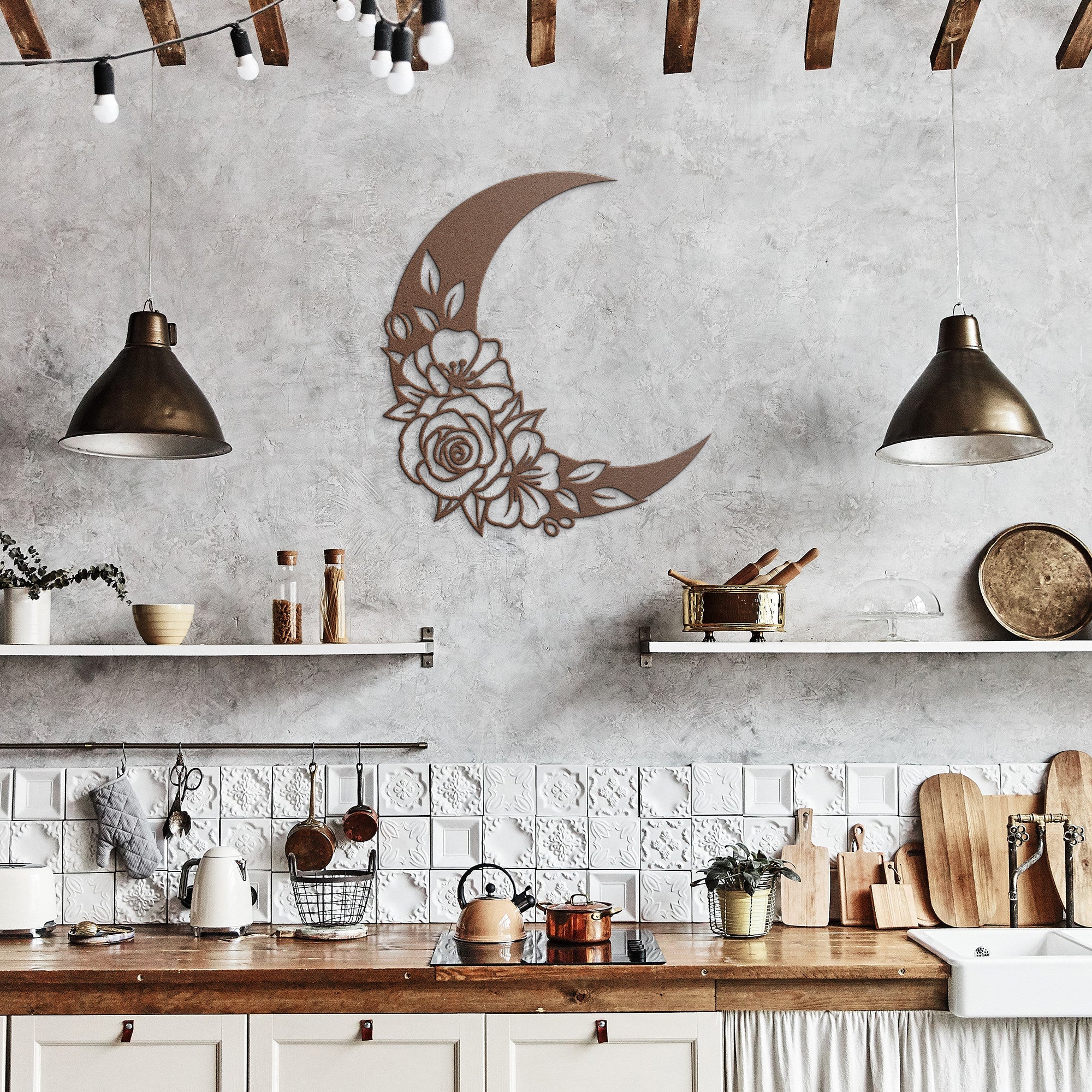 Daises Floral Moon Sign - Cool Metal Signs