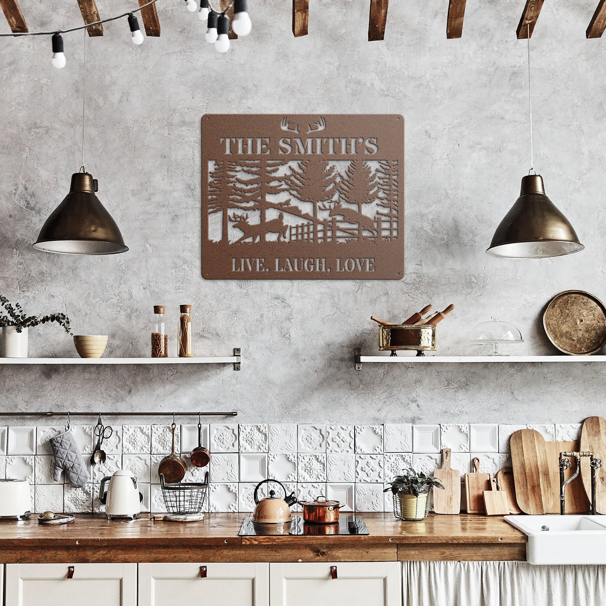 Personalized Deer Scene Family Sign - Cool Metal Signs