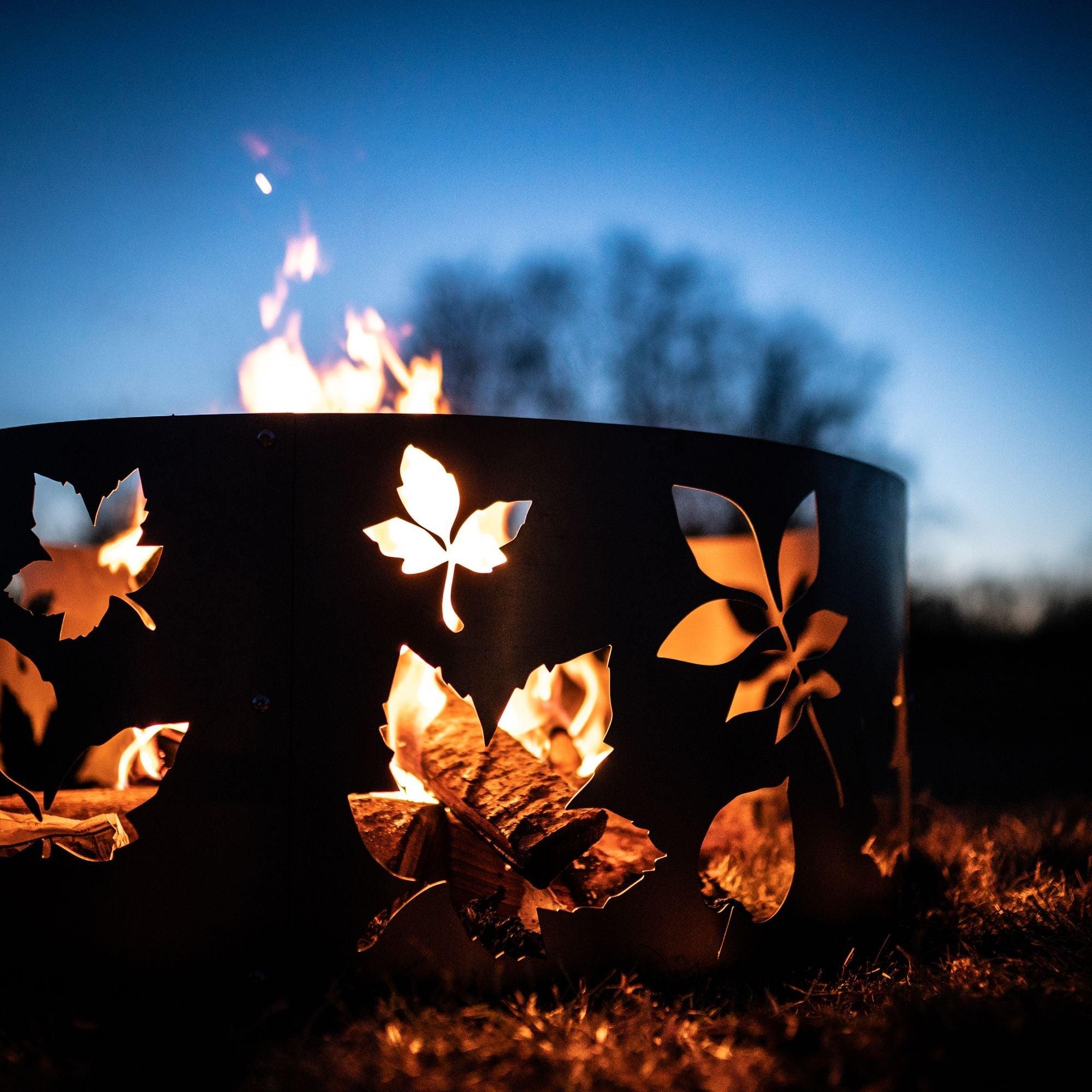 Personalized Fall Leaves Fire Pit Ring - Cool Metal Signs