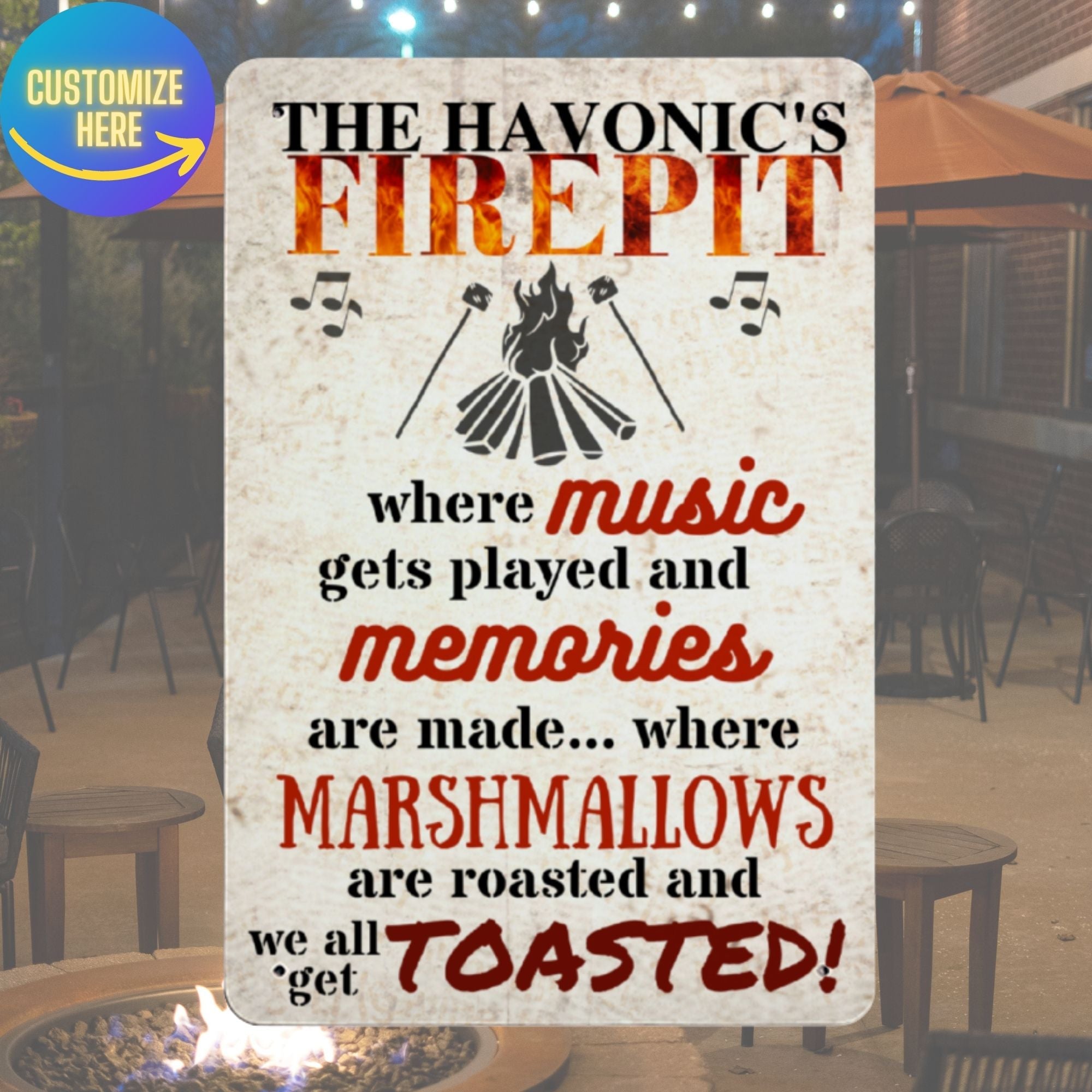 Personalized FIREPIT Metal Sign - Cool Metal Signs