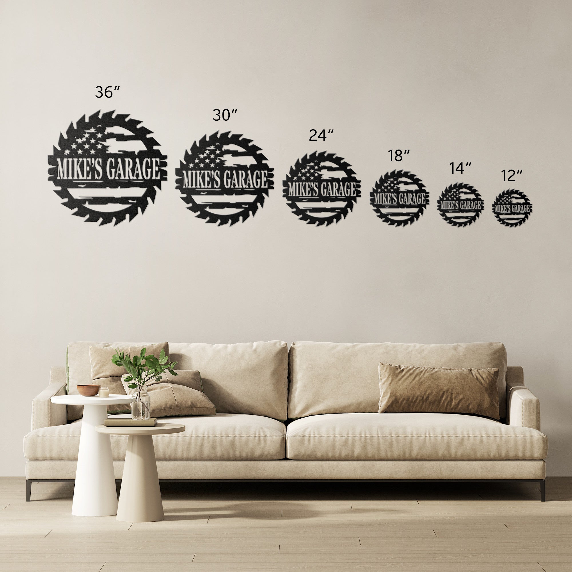 Personalized Garage Saw Sign with American Flag - Cool Metal Signs