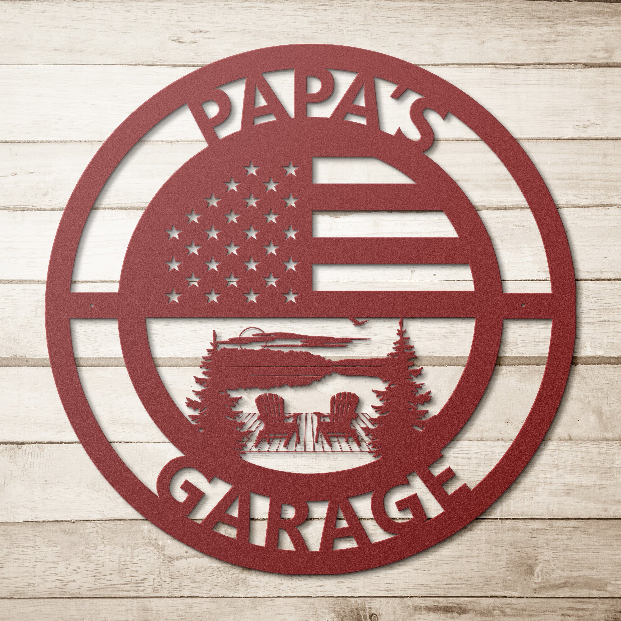 Personalized Lake Scene Garage Sign - Cool Metal Signs