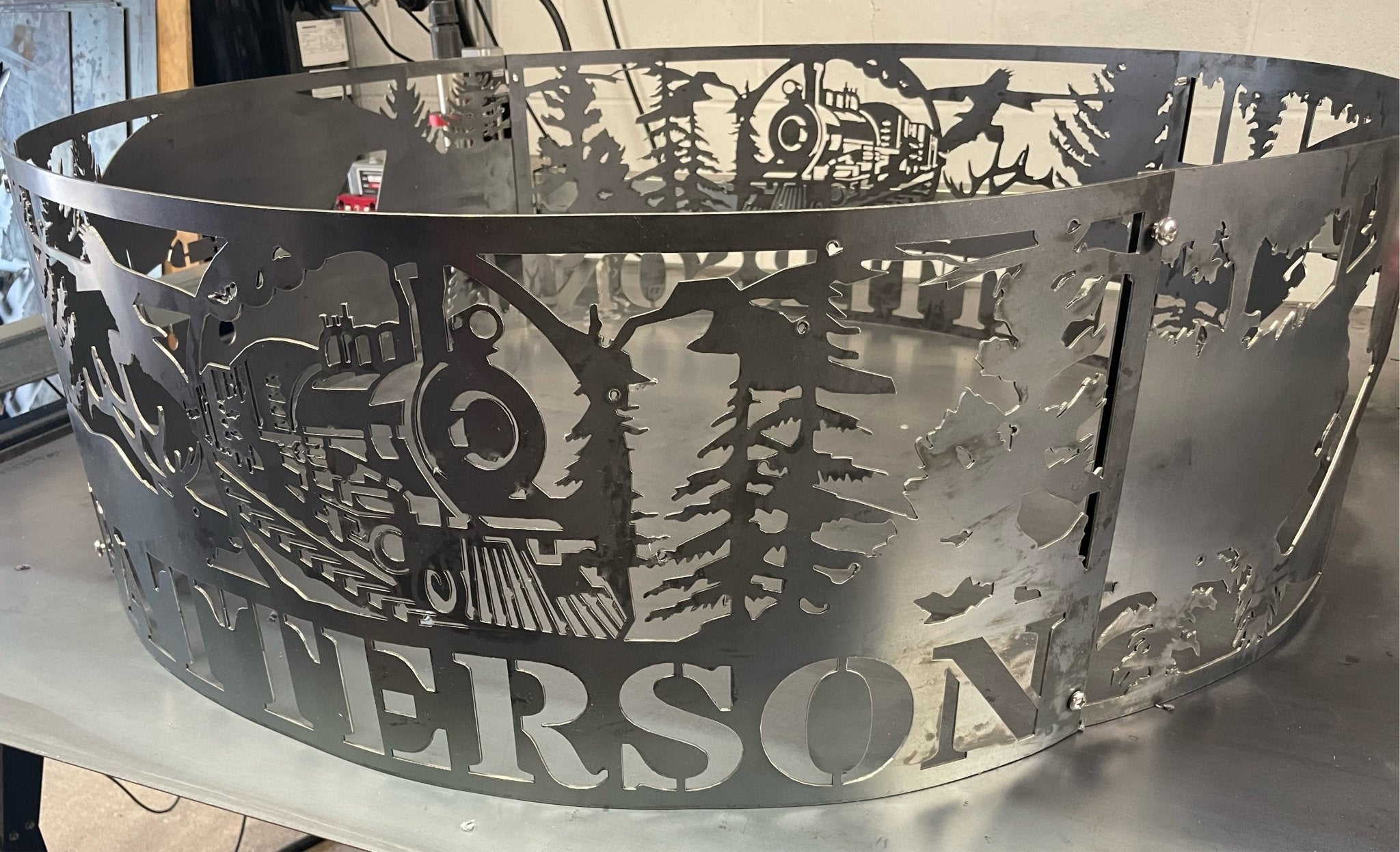 Personalized Train Scene Fire Pit Ring - Cool Metal Signs