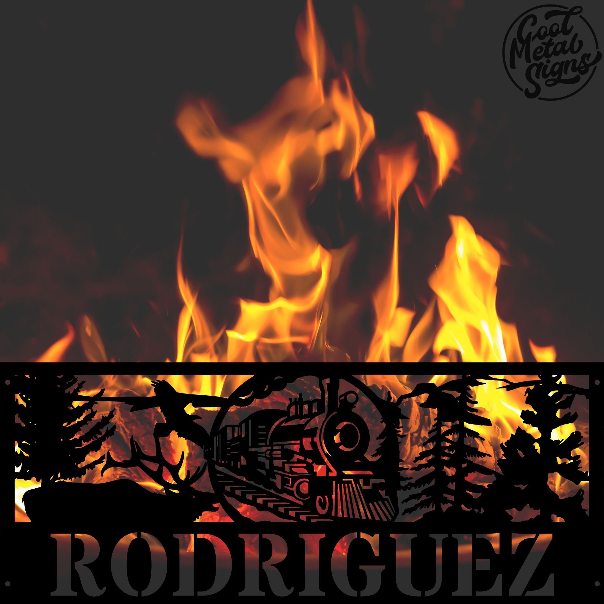 Personalized Train Scene Fire Pit Ring - Cool Metal Signs