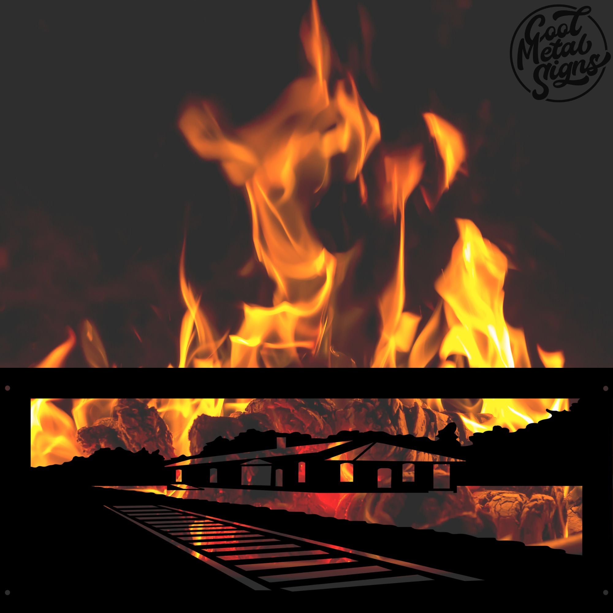 Personalized Train Scene Fire Pit Ring - Cool Metal Signs
