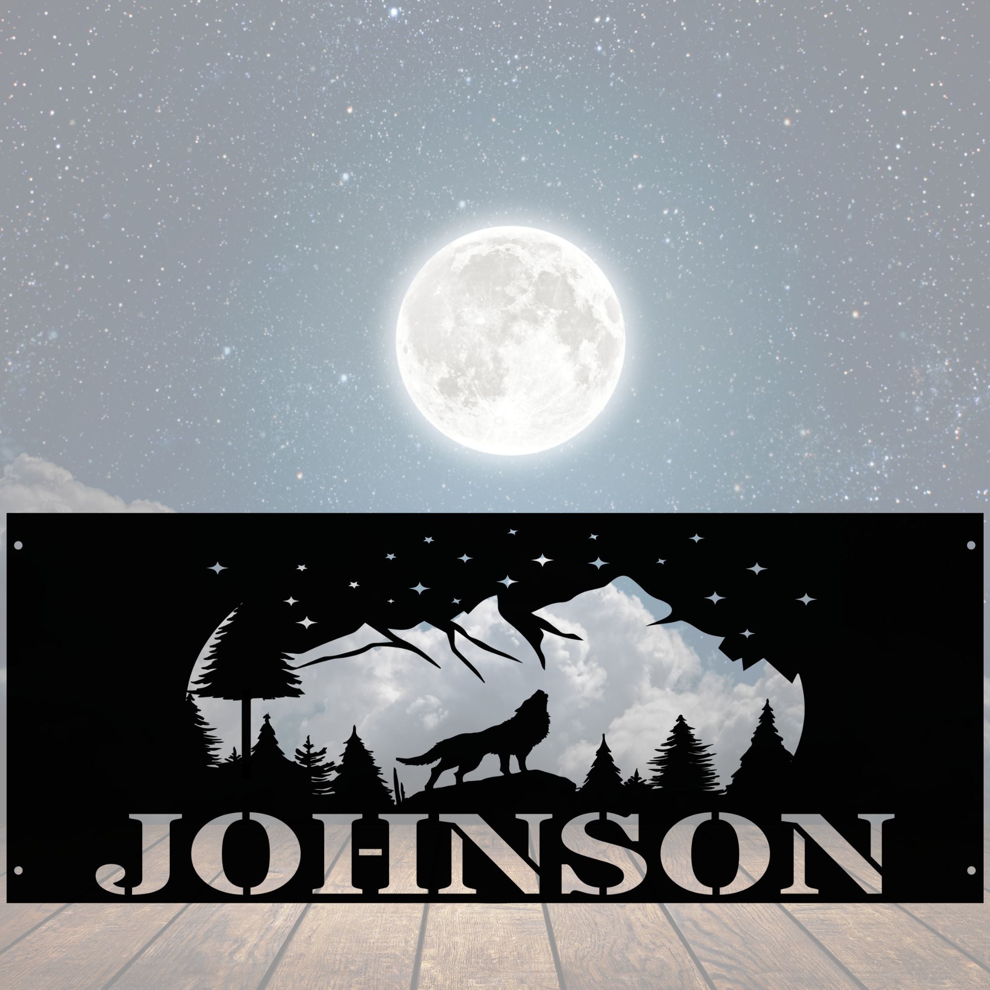 Personalized Wolf Night Sky Scene Fire Pit Ring - Cool Metal Signs