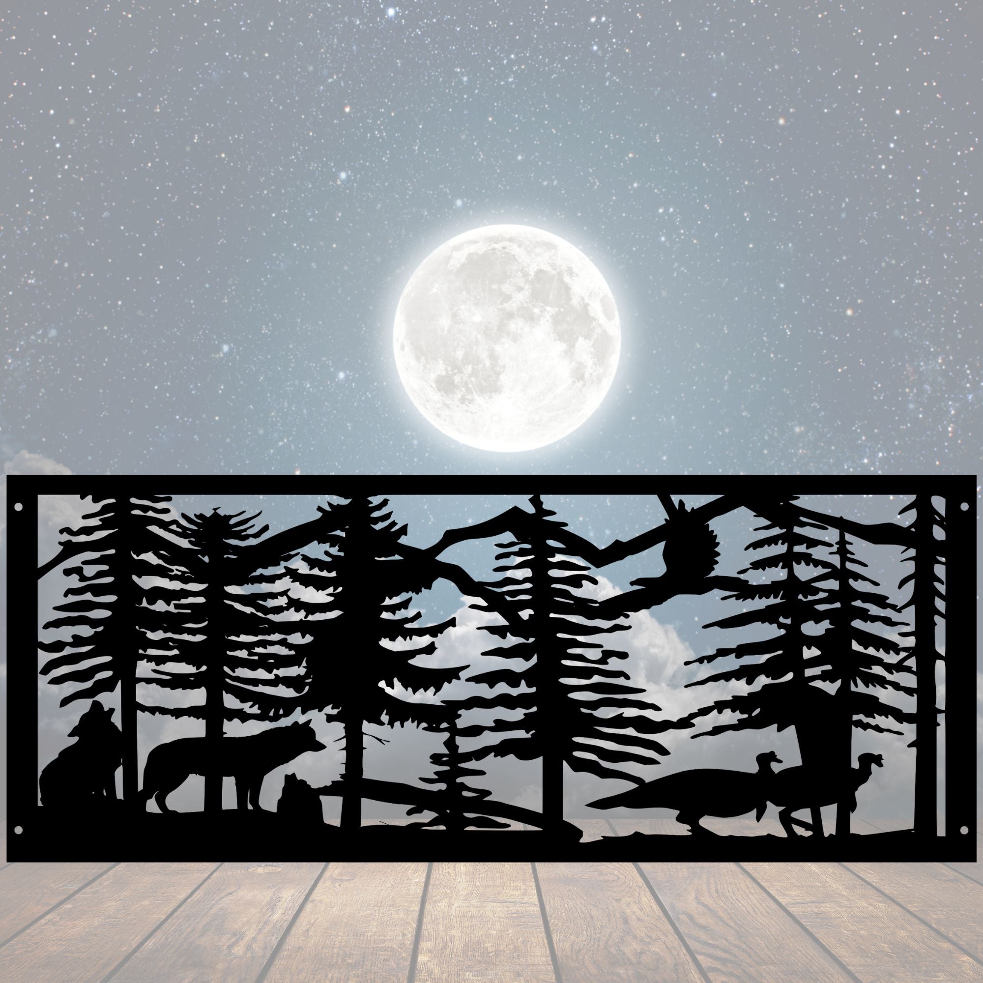 Personalized Wolf Night Sky Scene Fire Pit Ring - Cool Metal Signs