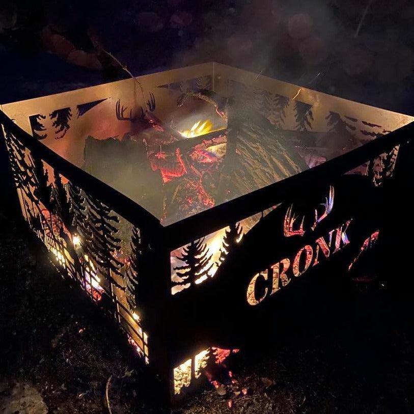 Square Personalized Deer Scene Fire Pit Ring - Cool Metal Signs