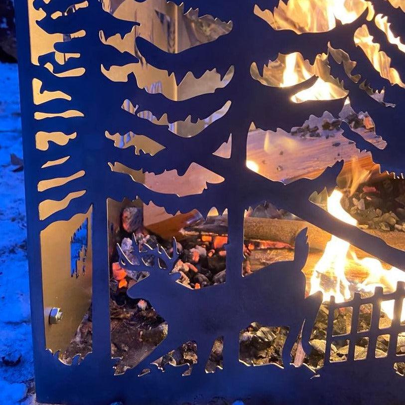 Square Personalized Deer Scene Fire Pit Ring - Cool Metal Signs