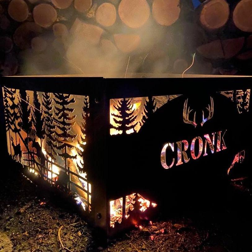 Square Personalized Deer Scene Fire Pit Ring - Cool Metal Signs