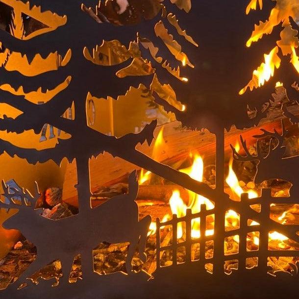 Square Personalized Deer Scene Fire Pit Ring - Cool Metal Signs
