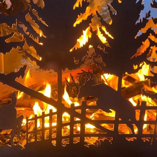 Square Personalized Deer Scene Fire Pit Ring - Cool Metal Signs