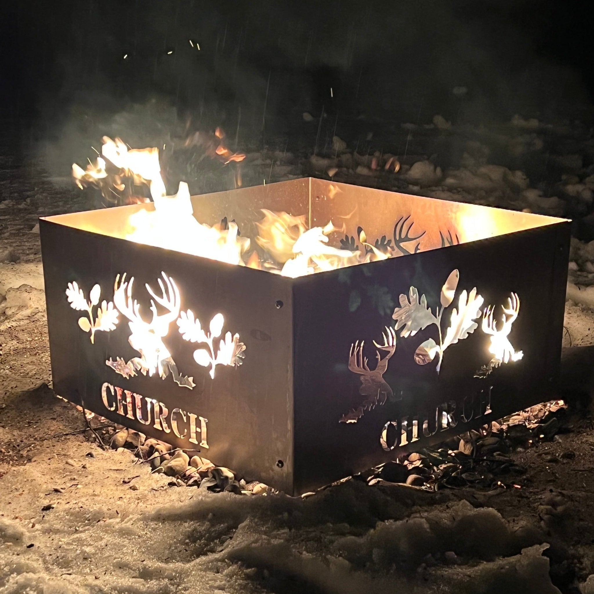 Square Personalized Outdoor Fire Pit Ring - Cool Metal Signs
