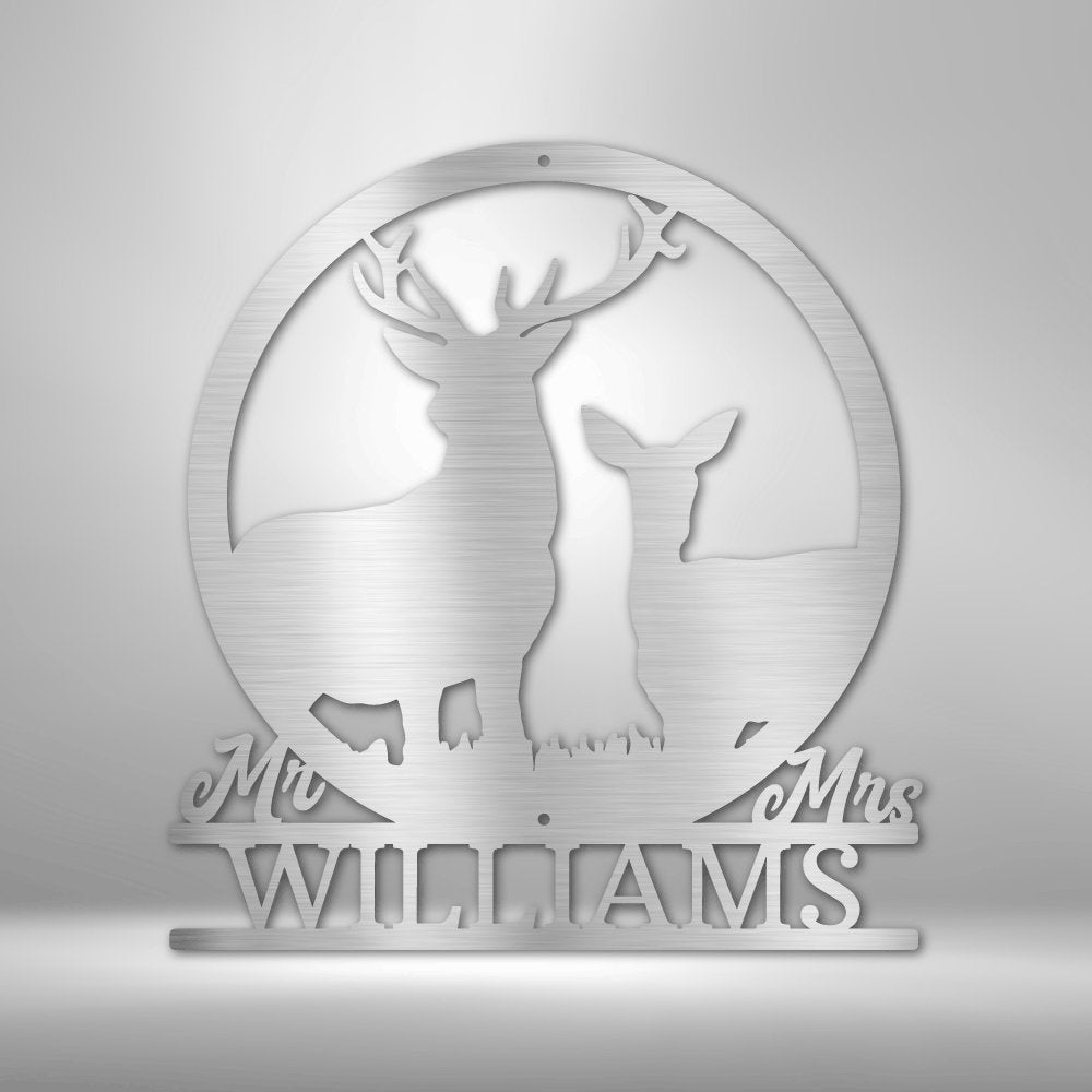 Stag and Doe Monogram - Steel Sign - Cool Metal Signs