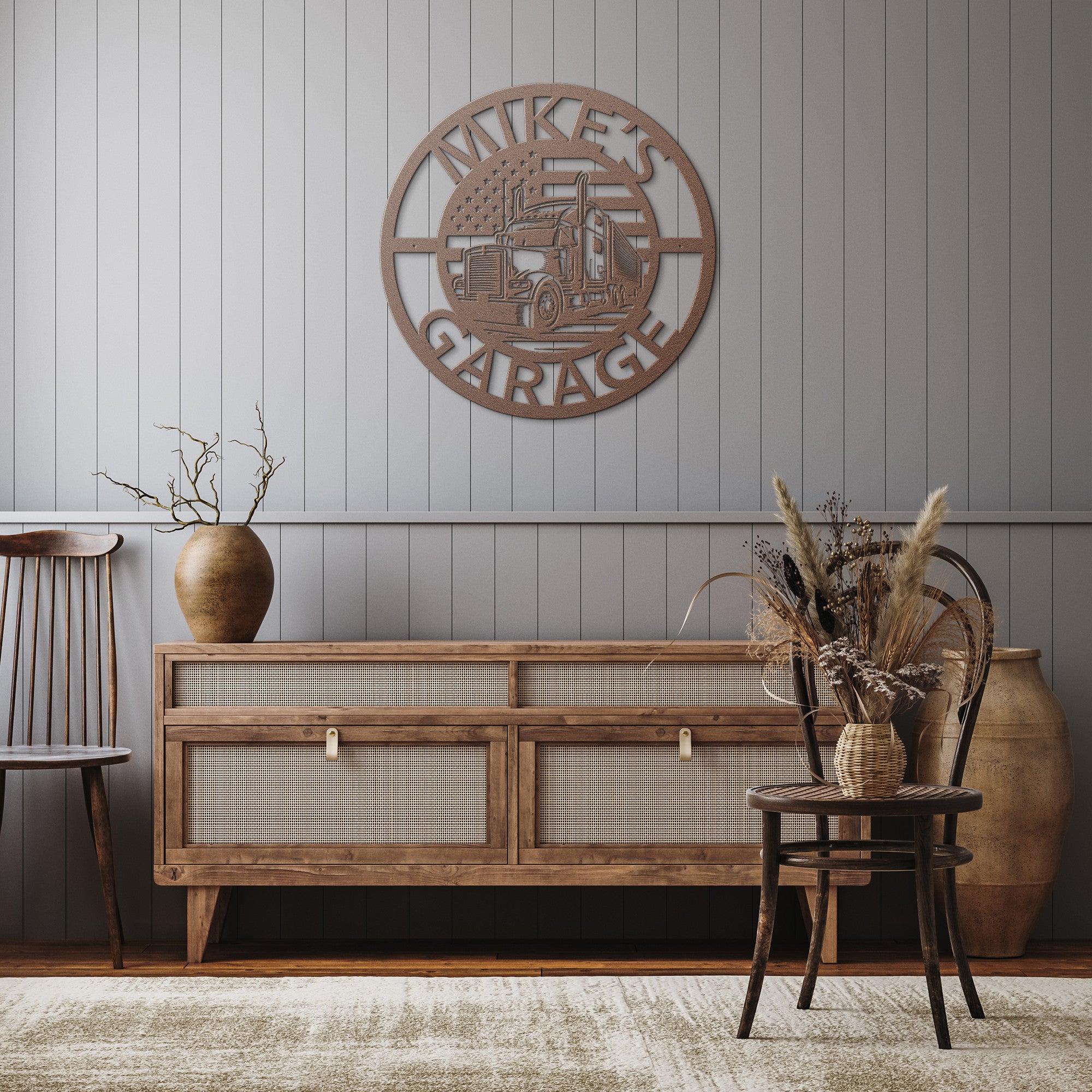 Personalized Semi Truck Round Metal Sign