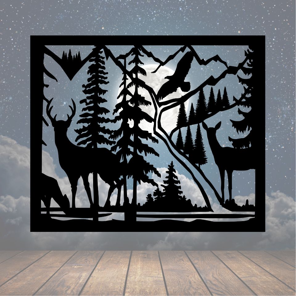 Deer Mountain Scene Metal Sign - Cool Metal Signs