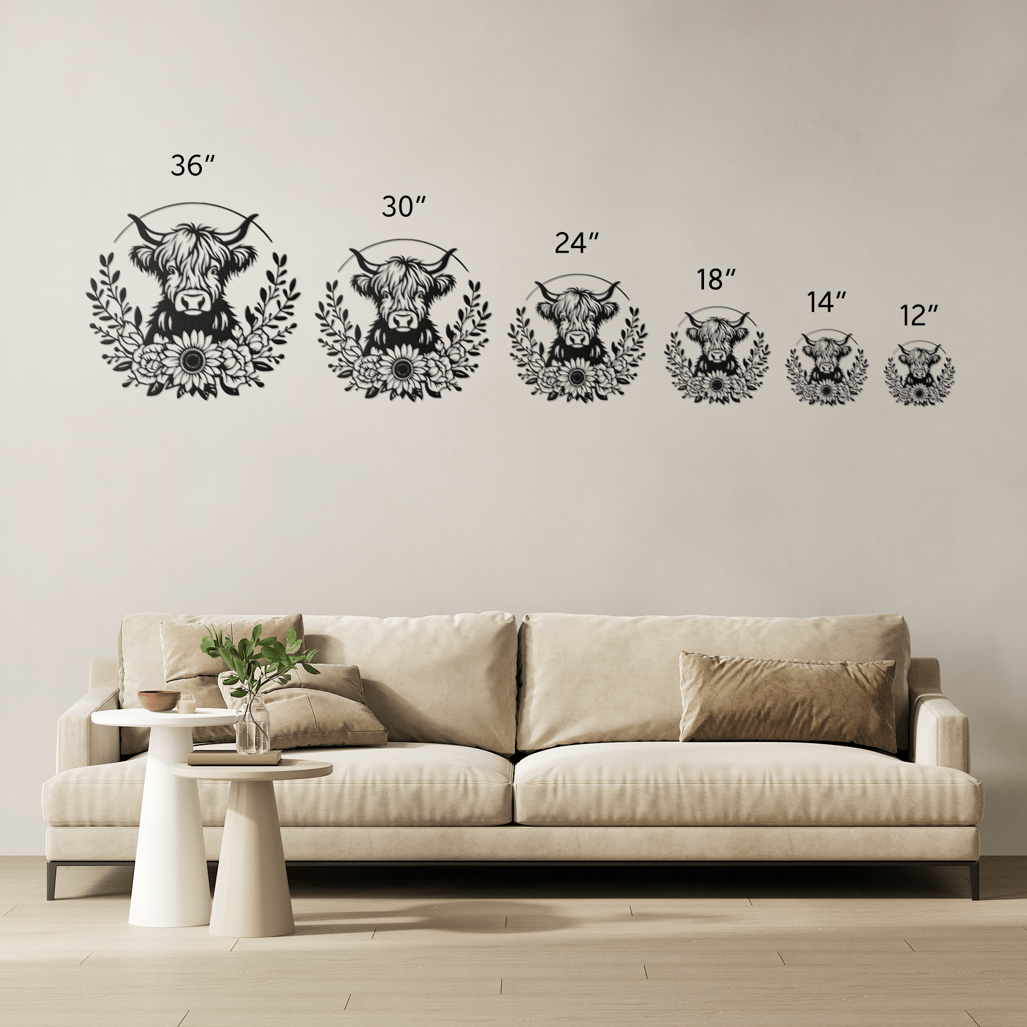Floral Highland Cow Metal Sign - Cool Metal Signs