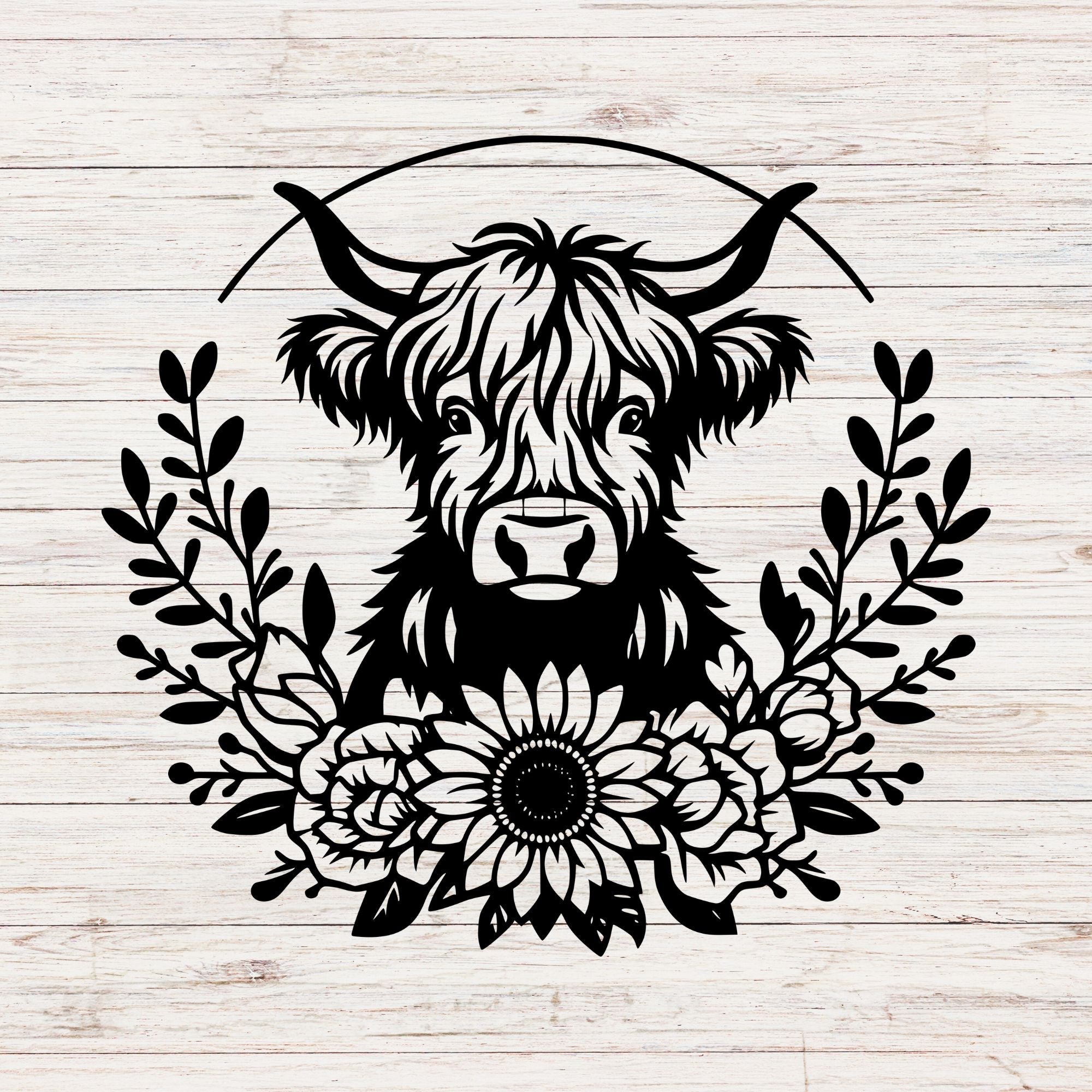 Floral Highland Cow Metal Sign - Cool Metal Signs