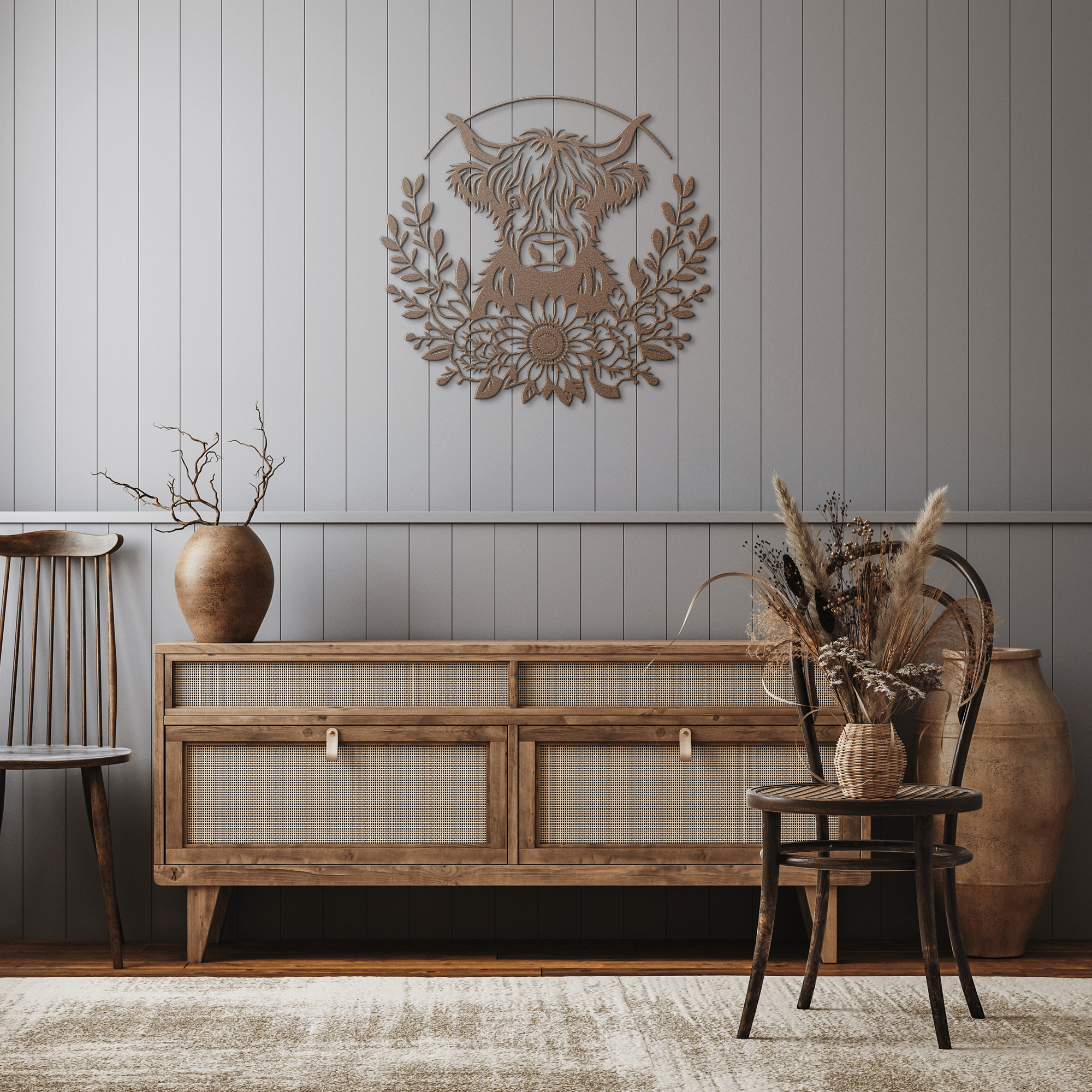 Floral Highland Cow Metal Sign - Cool Metal Signs