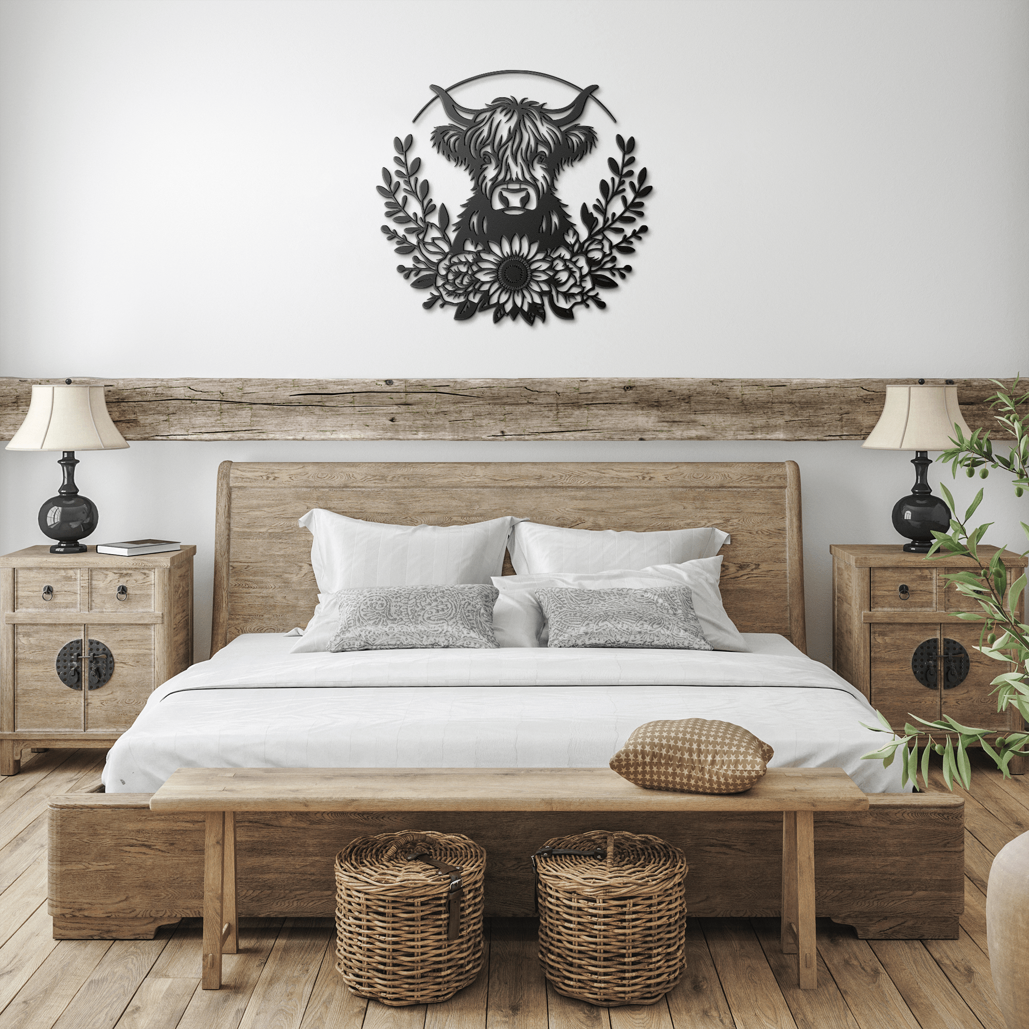 Floral Highland Cow Metal Sign - Cool Metal Signs