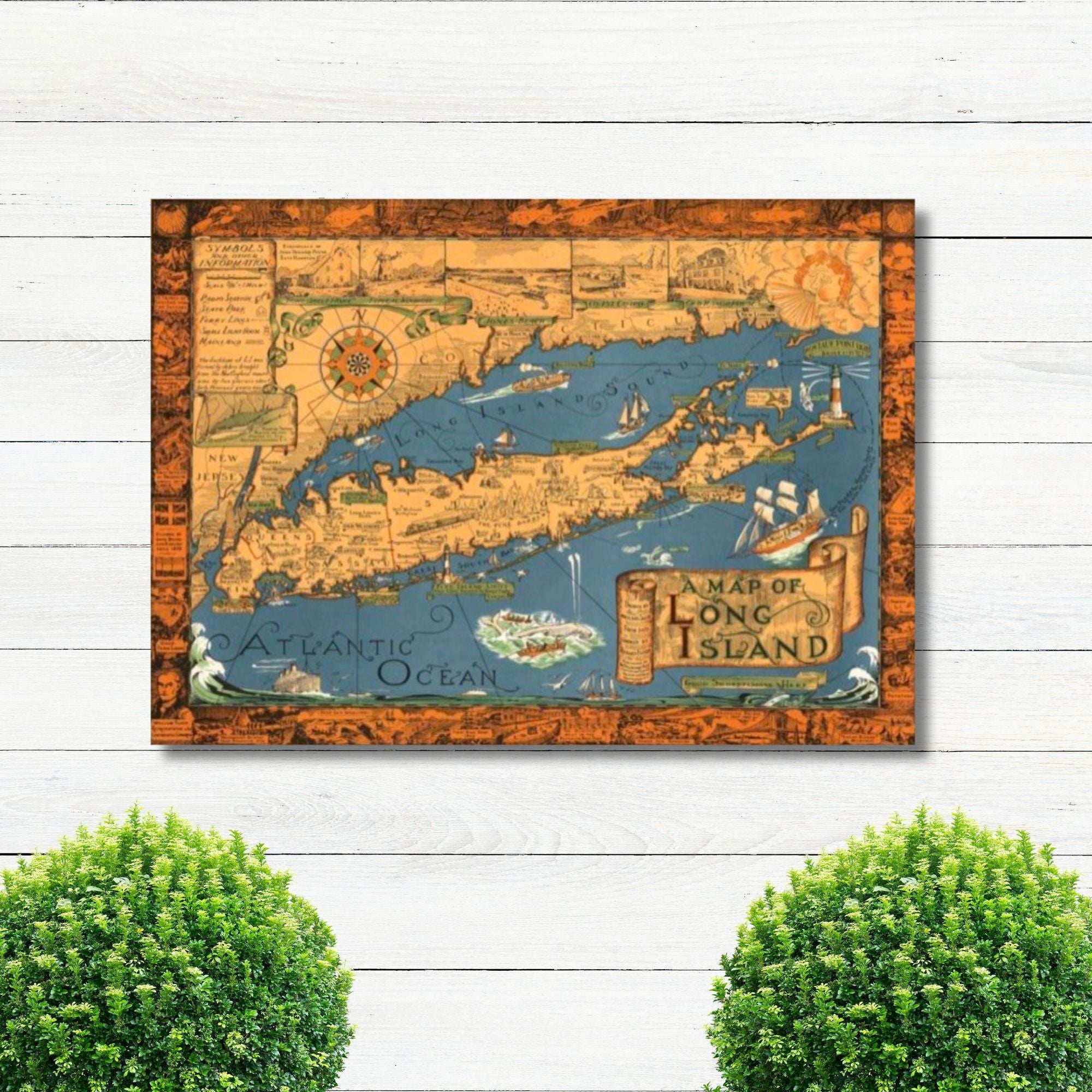 Long Island Vintage Map Drawing Metal Print - Cool Metal Signs