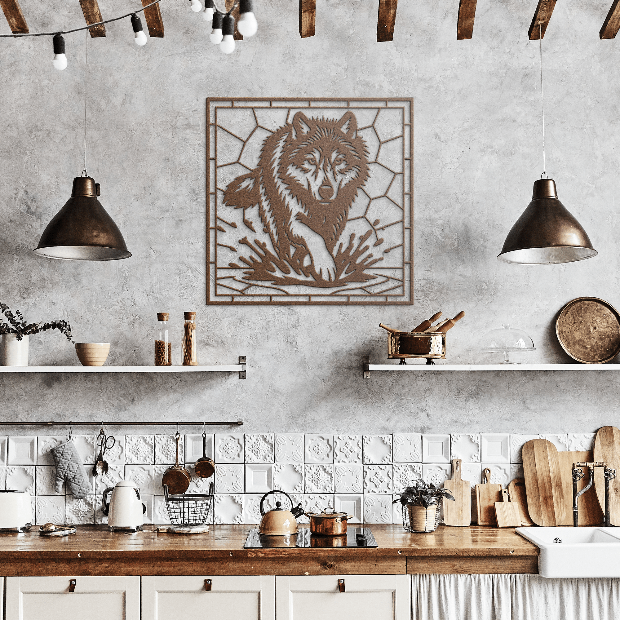 Mosaic Wolf Metal Sign - Cool Metal Signs