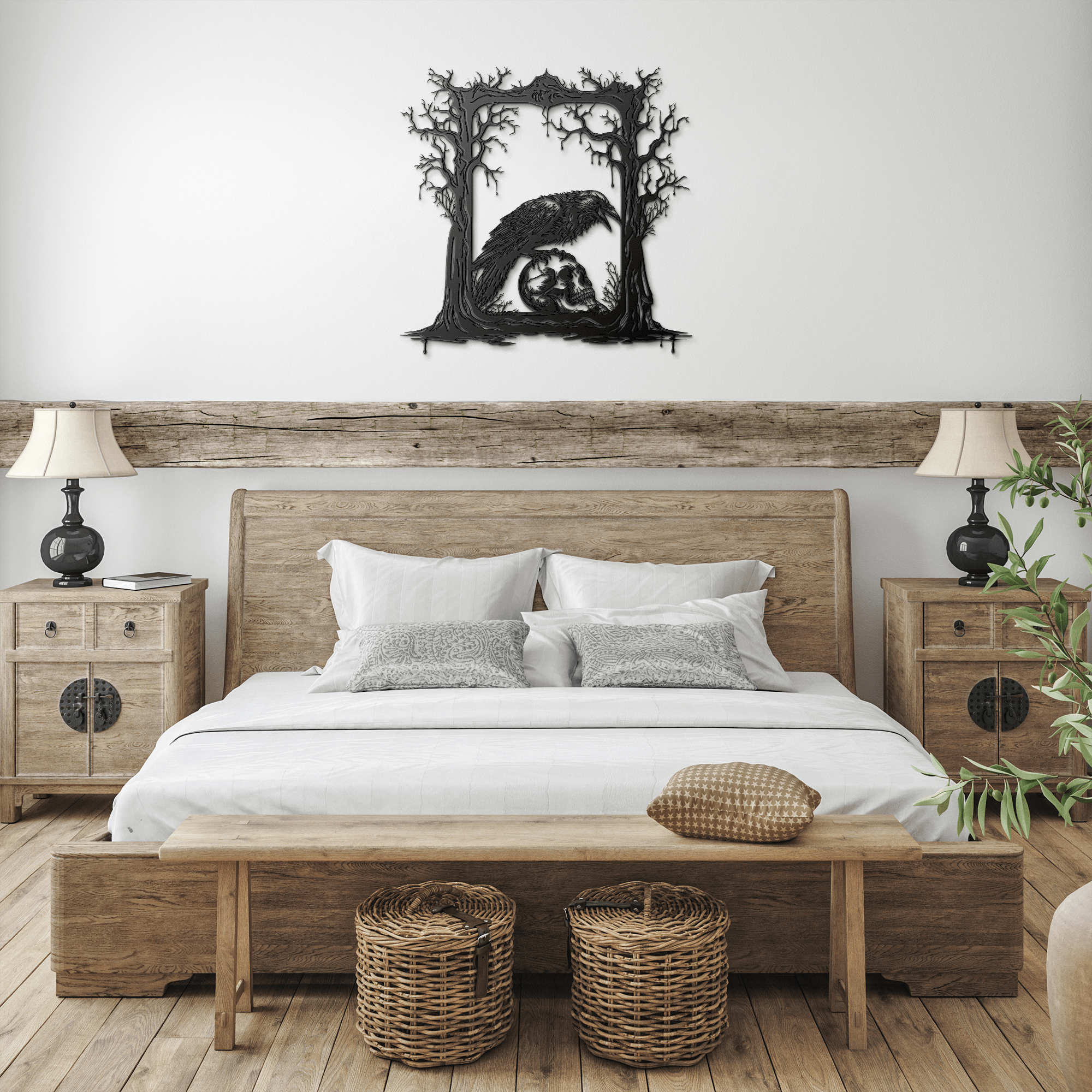 Raven Skull Frame Metal Sign - Cool Metal Signs