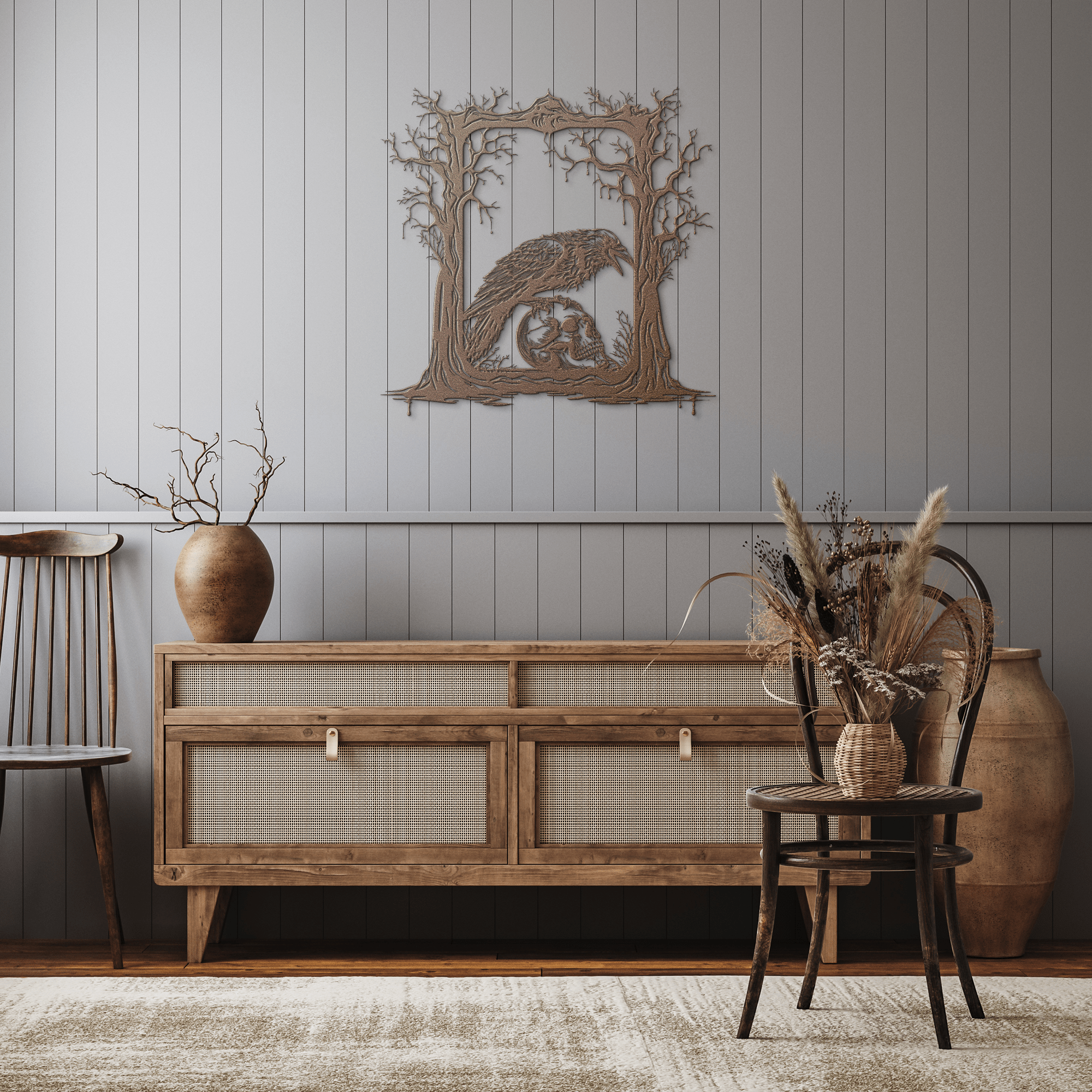 Raven Skull Frame Metal Sign - Cool Metal Signs